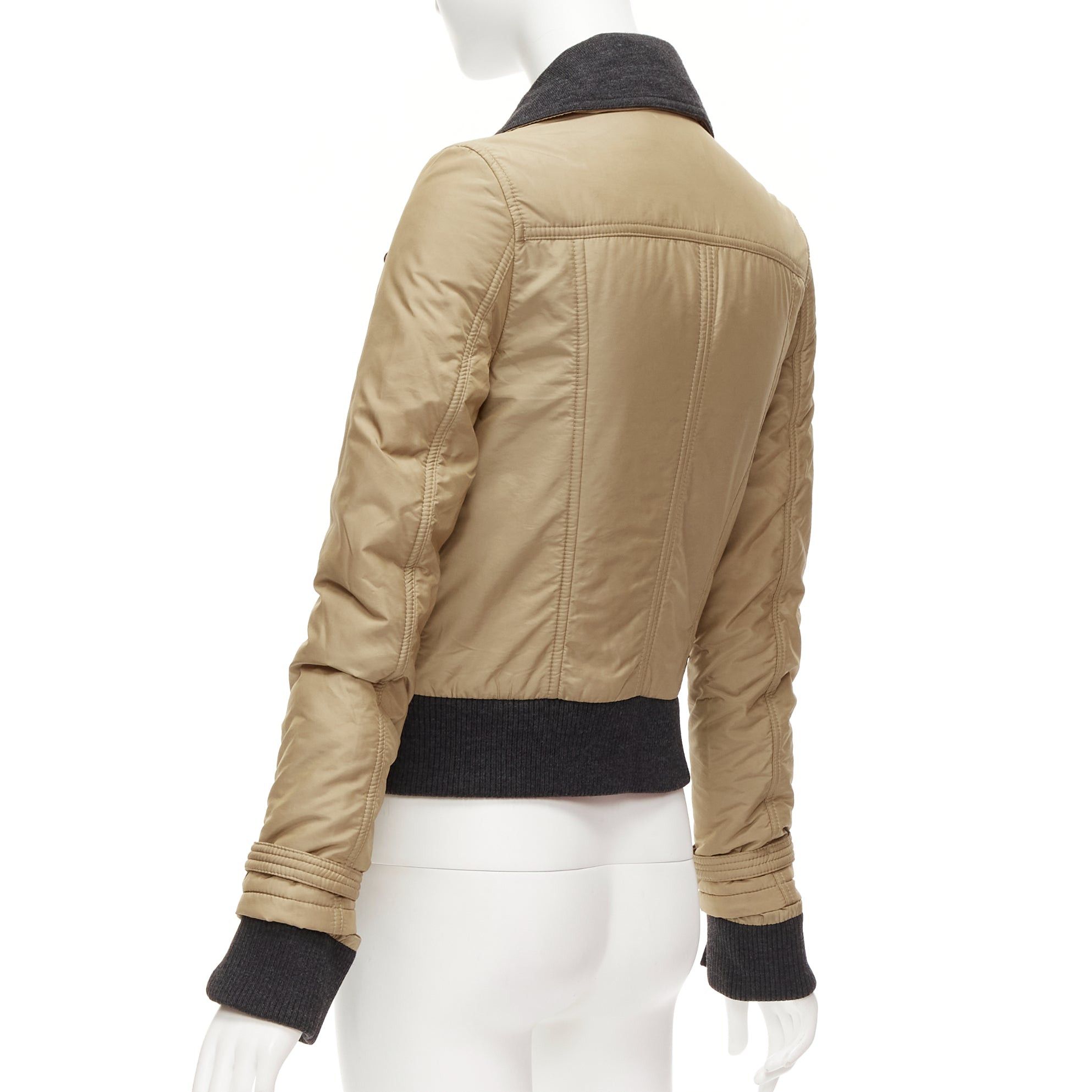 Dolce & Gabbana D&G Vintage beige nylon grey jersey collar zip cuff aviator jacket IT38 XS Size XS / US 0-2 / IT 36-38 - 7 Thumbnail