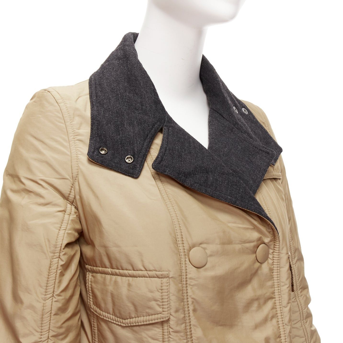 Dolce & Gabbana D&G Vintage beige nylon grey jersey collar zip cuff aviator jacket IT38 XS Size XS / US 0-2 / IT 36-38 - 8 Thumbnail