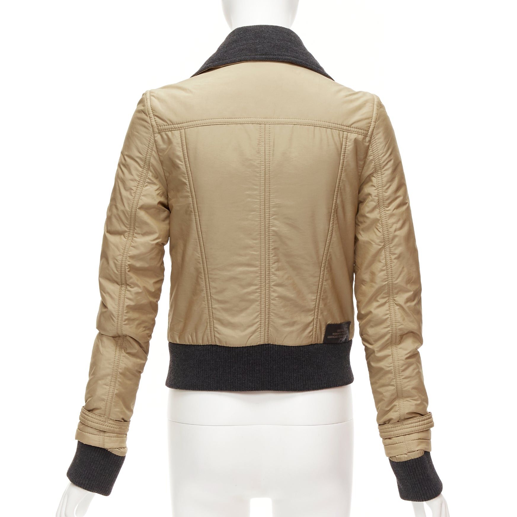 Dolce & Gabbana D&G Vintage beige nylon grey jersey collar zip cuff aviator jacket IT38 XS Size XS / US 0-2 / IT 36-38 - 6 Thumbnail