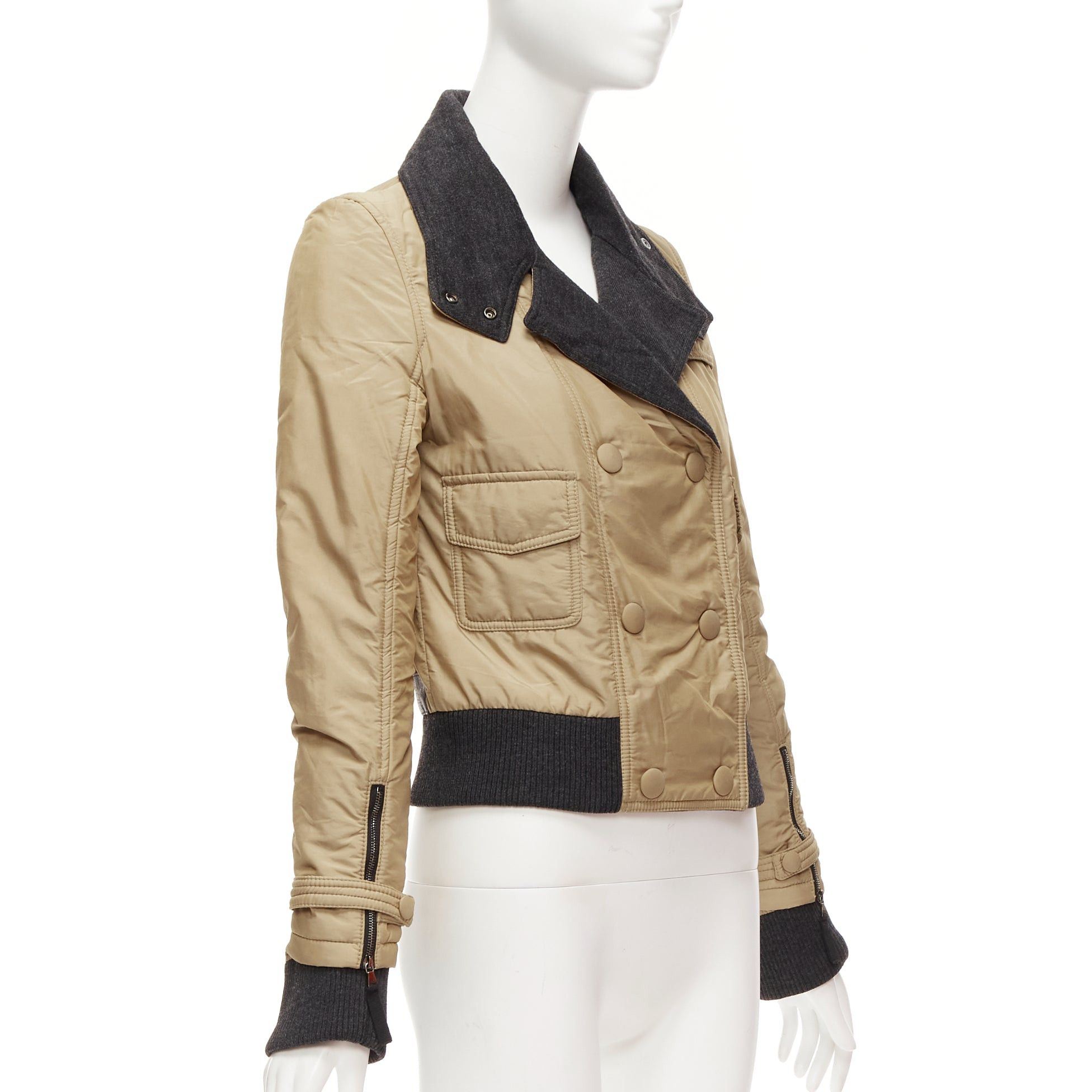 Dolce & Gabbana D&G Vintage beige nylon grey jersey collar zip cuff aviator jacket IT38 XS Size XS / US 0-2 / IT 36-38 - 4 Thumbnail