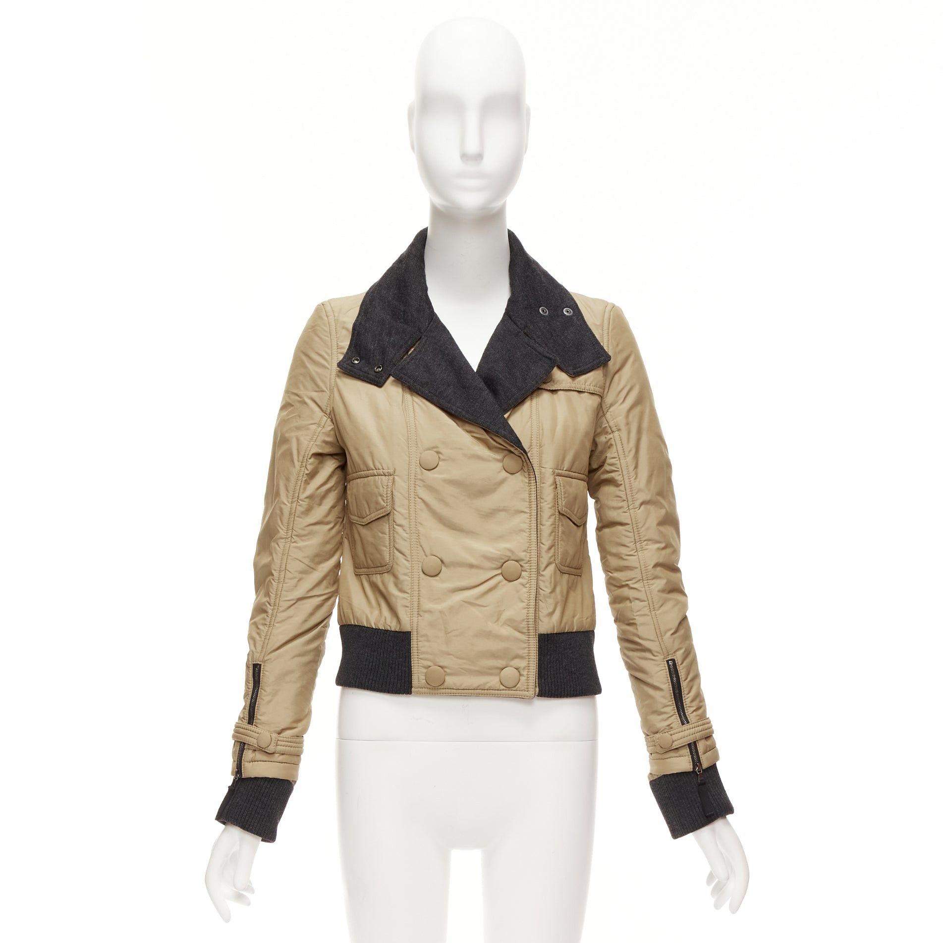 Dolce & Gabbana D&G Vintage beige nylon grey jersey collar zip cuff aviator jacket IT38 XS Size XS / US 0-2 / IT 36-38 - 10 Thumbnail