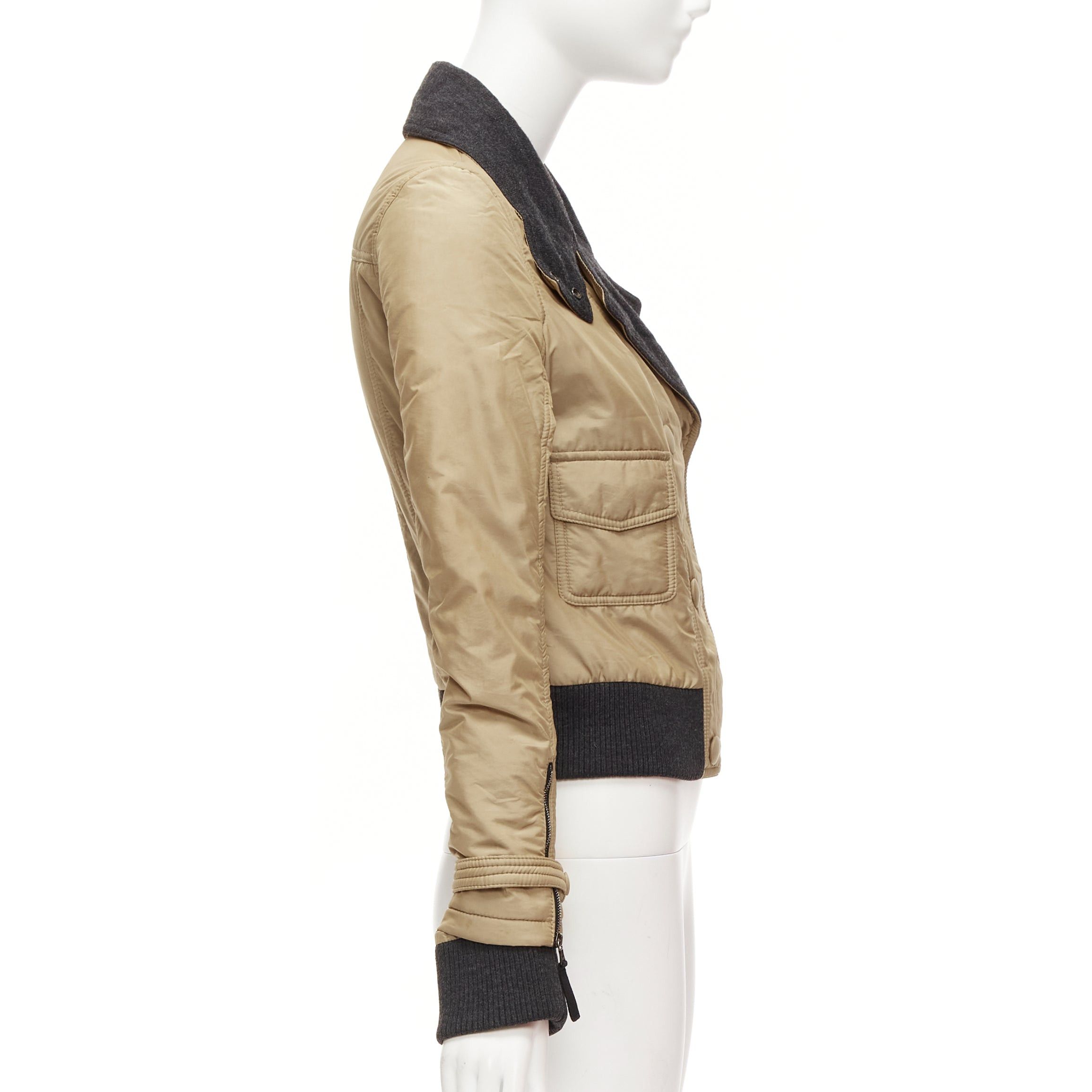Dolce & Gabbana D&G Vintage beige nylon grey jersey collar zip cuff aviator jacket IT38 XS Size XS / US 0-2 / IT 36-38 - 5 Thumbnail