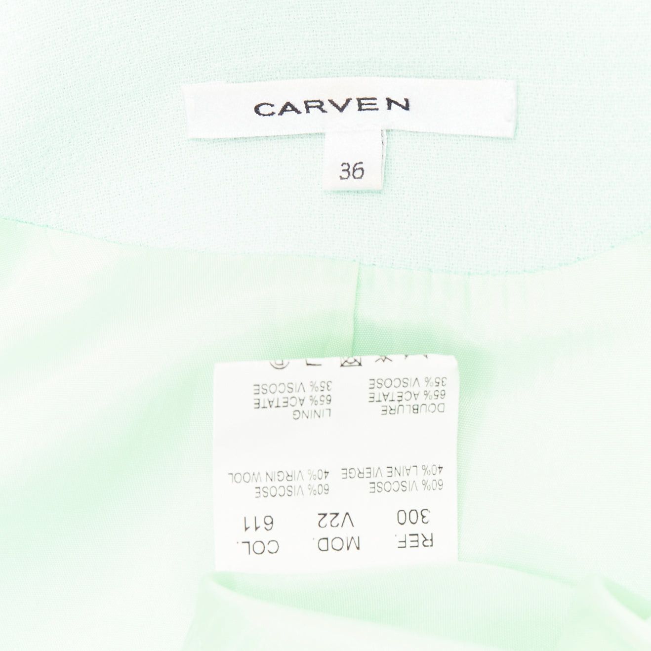 Carven CARVEN pastel green viscose virgin wool shoulder darts blazer FR36 S Size S / US 4 / IT 40 - 9 Thumbnail