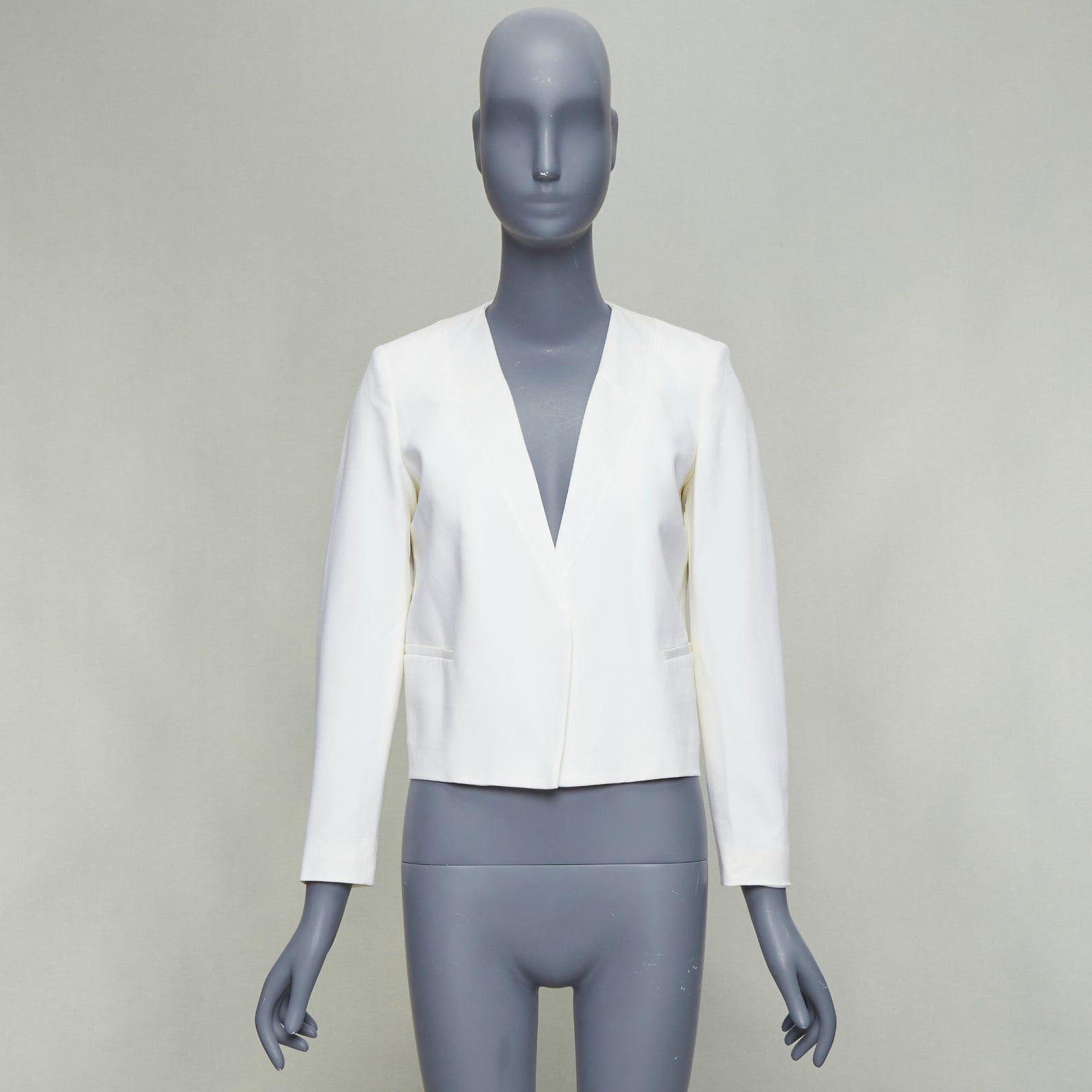 Theory THEORY cream tromp loeil lapel shoulder pad cropped tux blazer US0 XS Size XS / US 0-2 / IT 36-38 - 9 Thumbnail