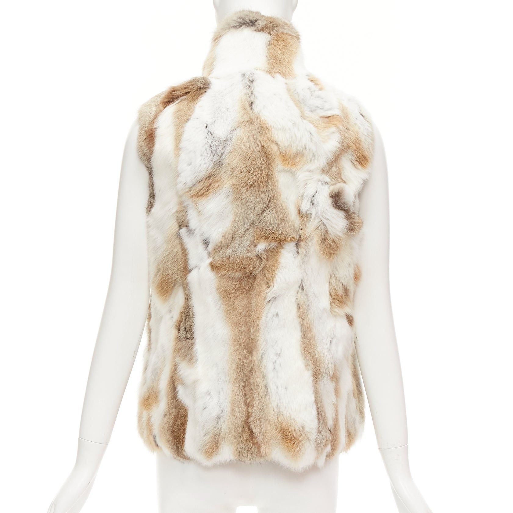 Other EAVES brown white rabbit fur patchwork hi neck sleeveless vest jacket S Size S / US 4 / IT 40 - 6 Thumbnail