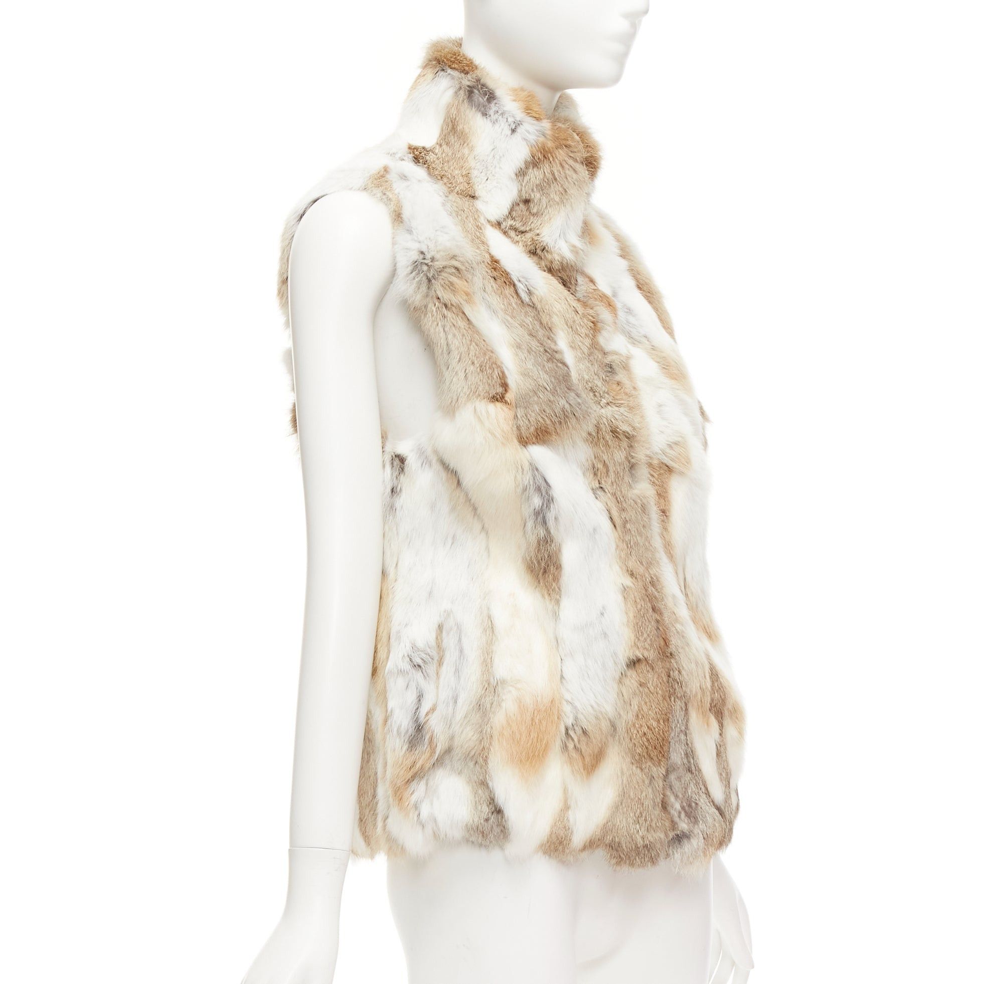 Other EAVES brown white rabbit fur patchwork hi neck sleeveless vest jacket S Size S / US 4 / IT 40 - 4 Thumbnail