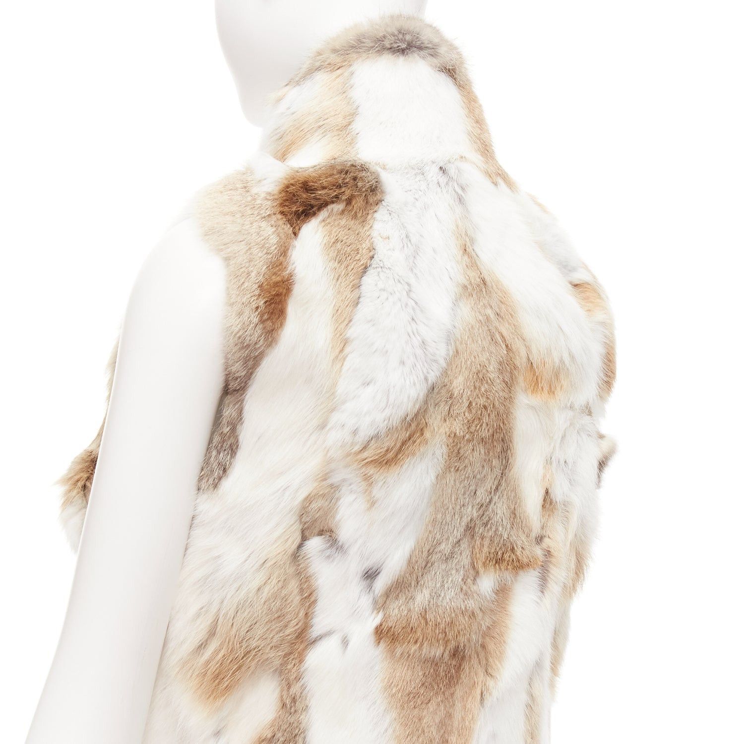 Other EAVES brown white rabbit fur patchwork hi neck sleeveless vest jacket S Size S / US 4 / IT 40 - 8 Thumbnail
