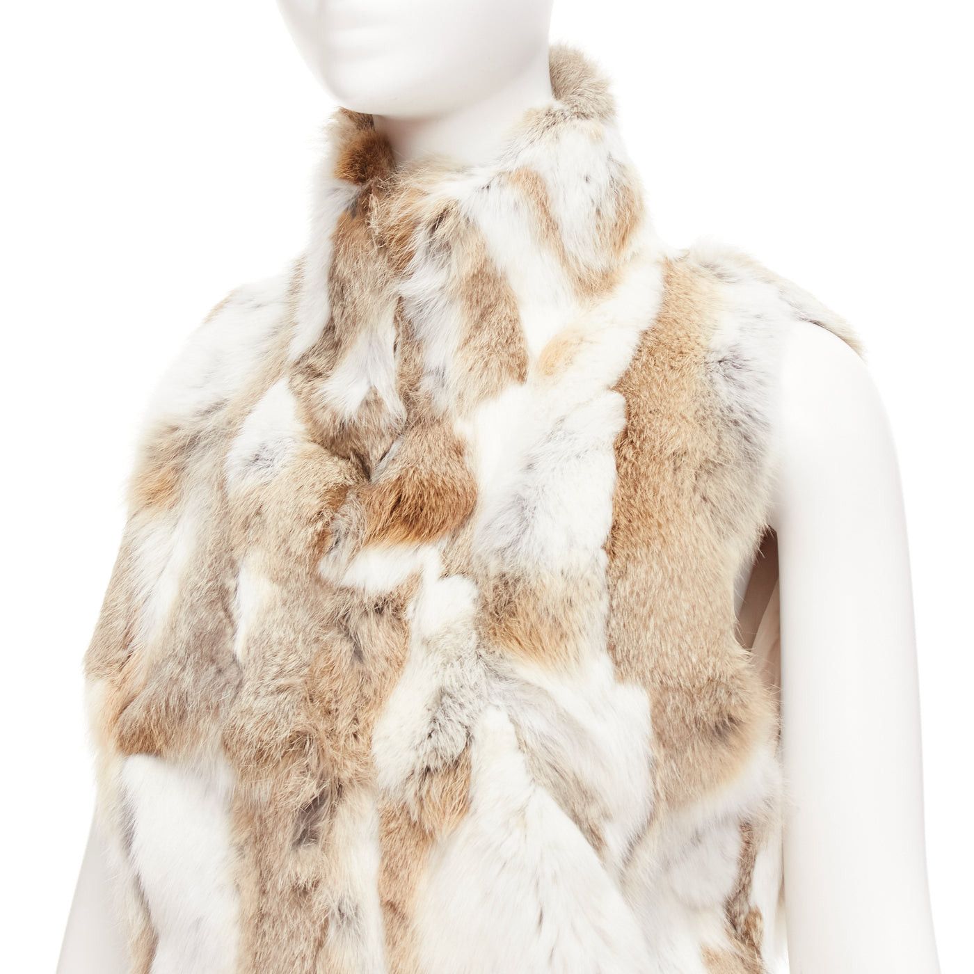 Other EAVES brown white rabbit fur patchwork hi neck sleeveless vest jacket S Size S / US 4 / IT 40 - 2 Thumbnail
