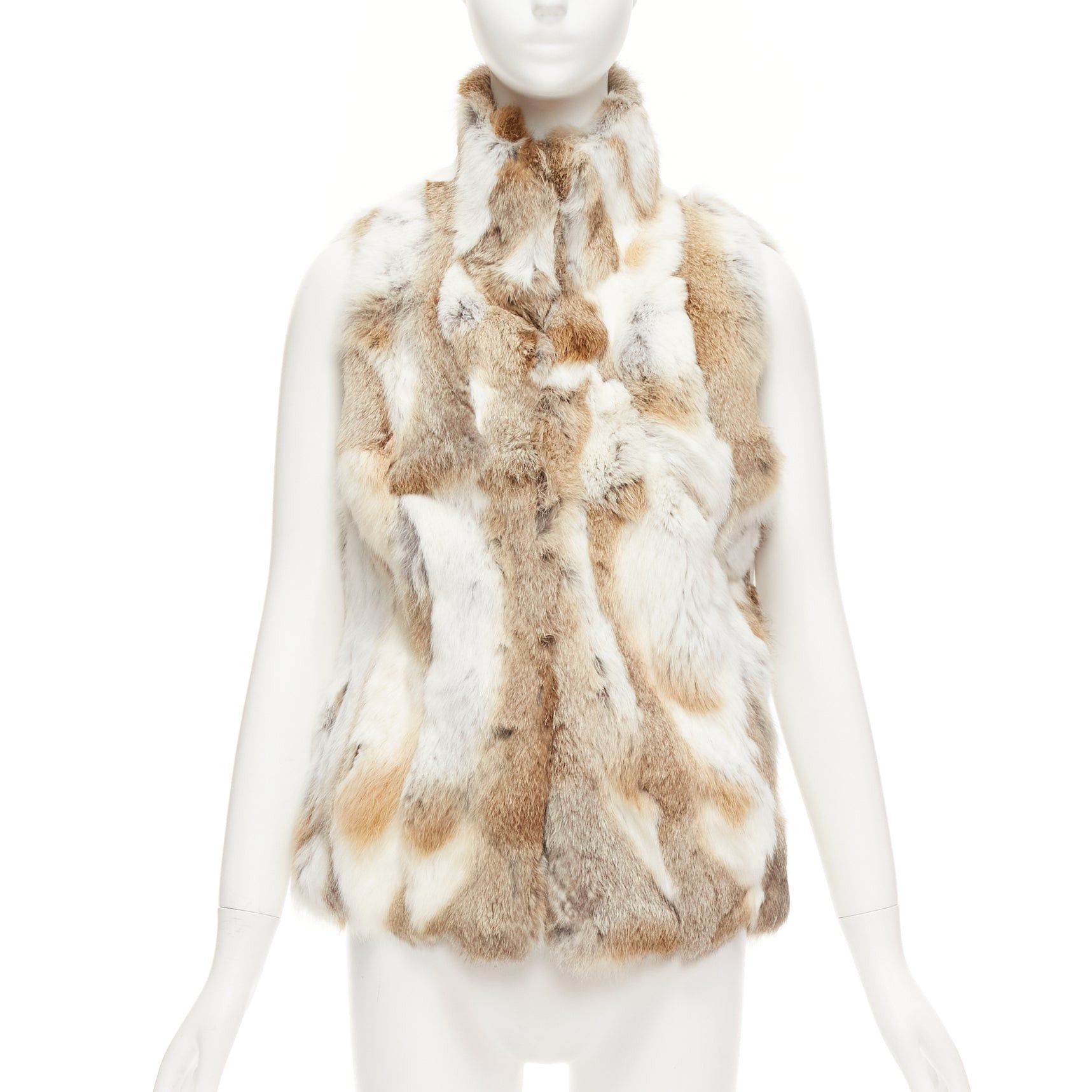 Other EAVES brown white rabbit fur patchwork hi neck sleeveless vest jacket S Size S / US 4 / IT 40 - 3 Thumbnail