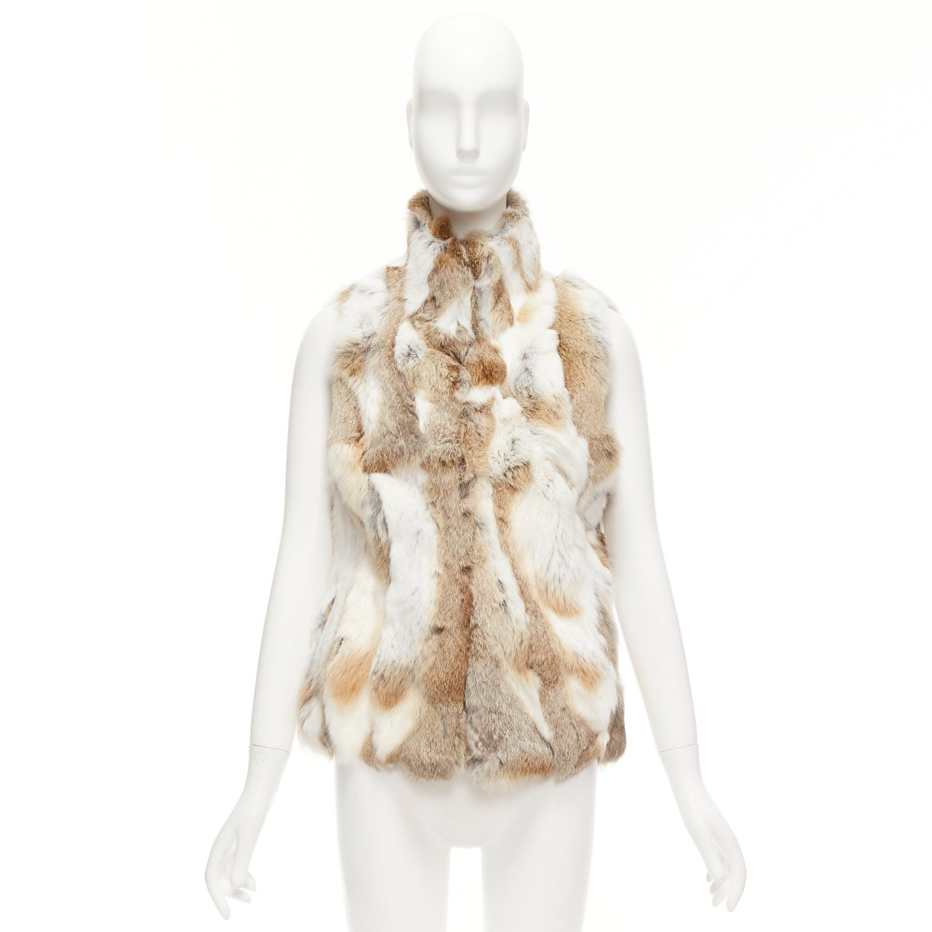 Other EAVES brown white rabbit fur patchwork hi neck sleeveless vest jacket S Size S / US 4 / IT 40 - 10 Thumbnail