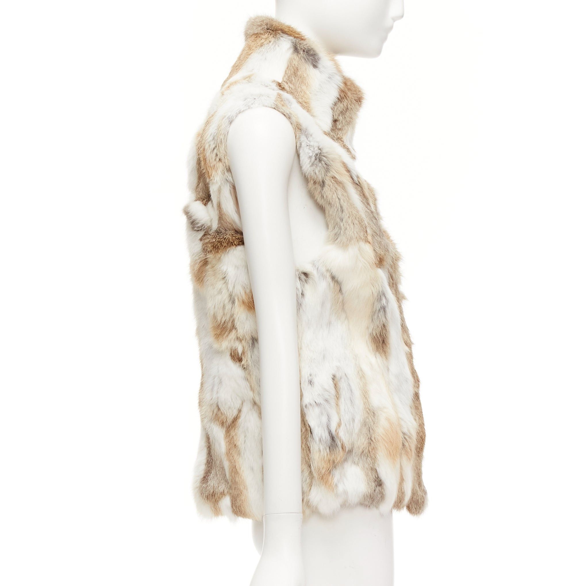 Other EAVES brown white rabbit fur patchwork hi neck sleeveless vest jacket S Size S / US 4 / IT 40 - 5 Thumbnail