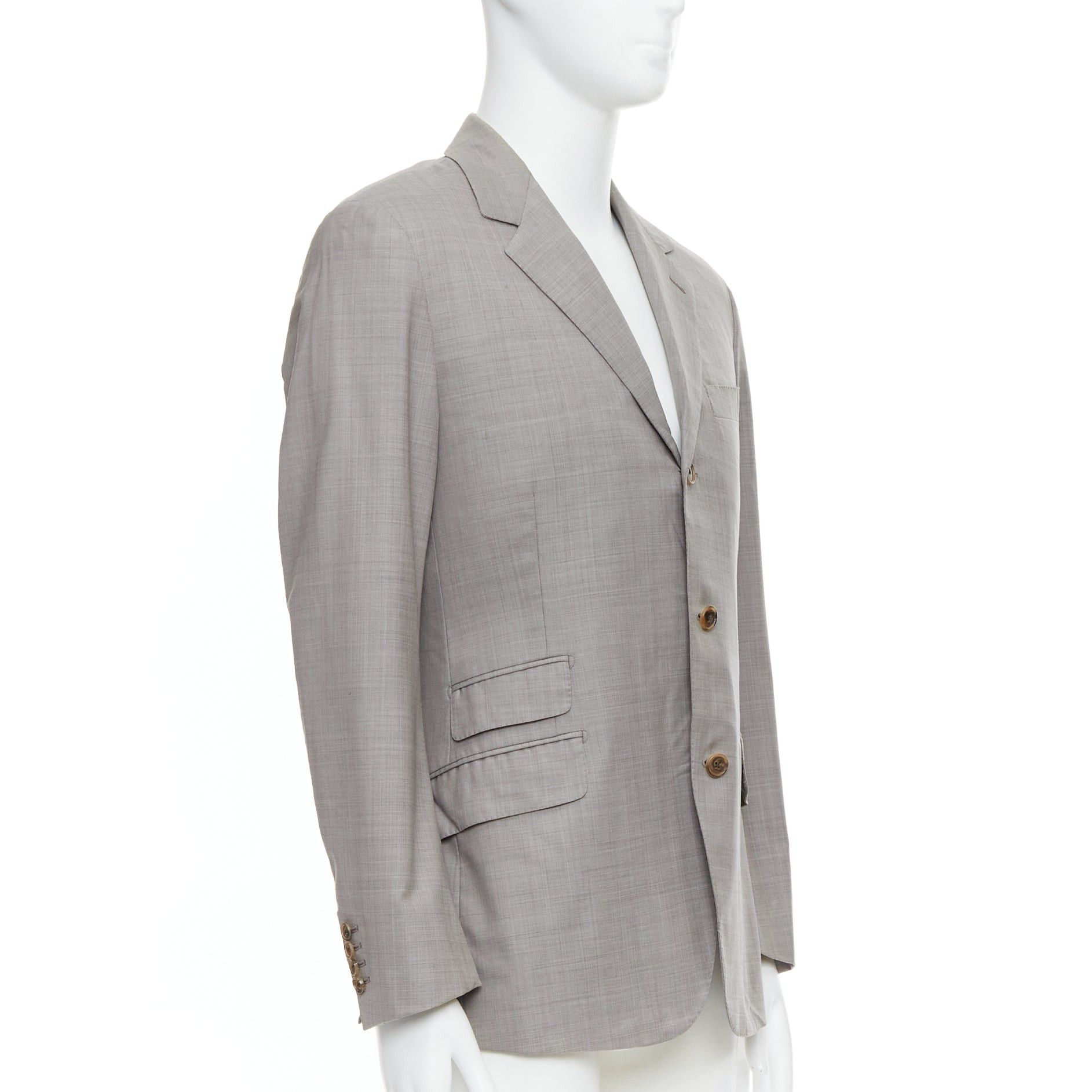 Hermes HERMES beige 100% wool 3 pockets handstitched details blazer suit FR48 M Size 48R - 3 Thumbnail