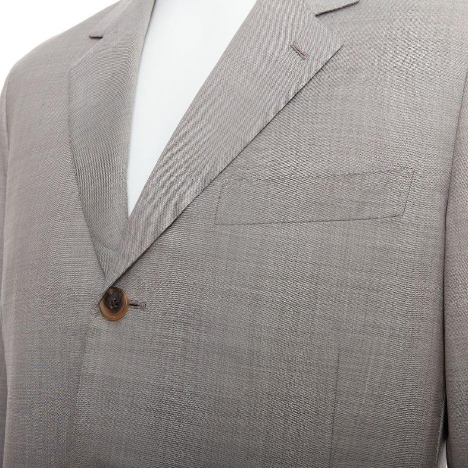 Hermes HERMES beige 100% wool 3 pockets handstitched details blazer suit FR48 M Size 48R - 7 Thumbnail