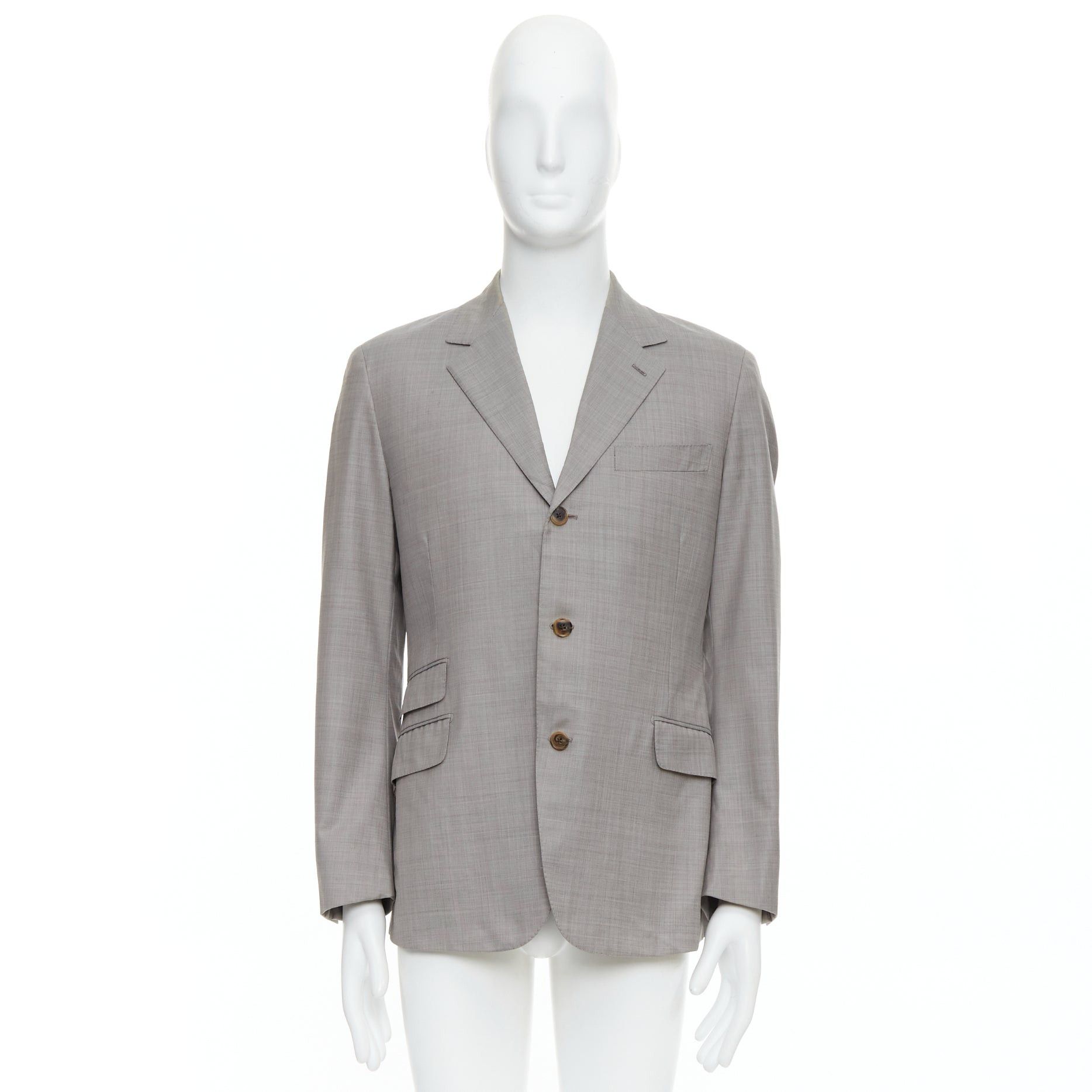 Hermes HERMES beige 100% wool 3 pockets handstitched details blazer suit FR48 M Size 48R - 10 Thumbnail
