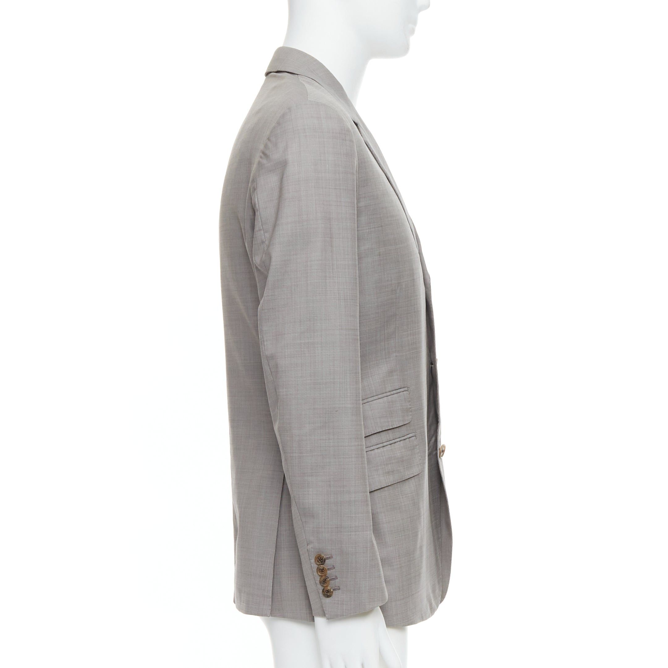 Hermes HERMES beige 100% wool 3 pockets handstitched details blazer suit FR48 M Size 48R - 4 Thumbnail