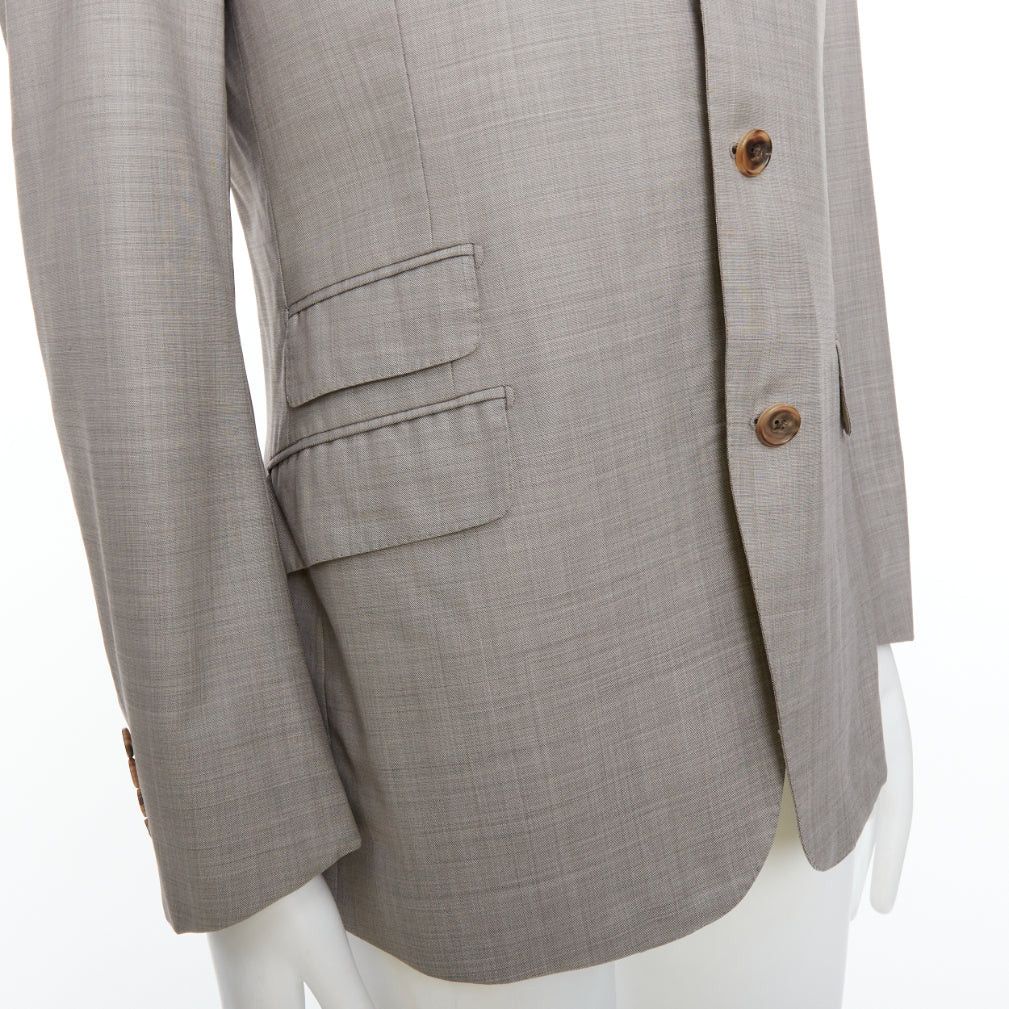 Hermes HERMES beige 100% wool 3 pockets handstitched details blazer suit FR48 M Size 48R - 2 Thumbnail