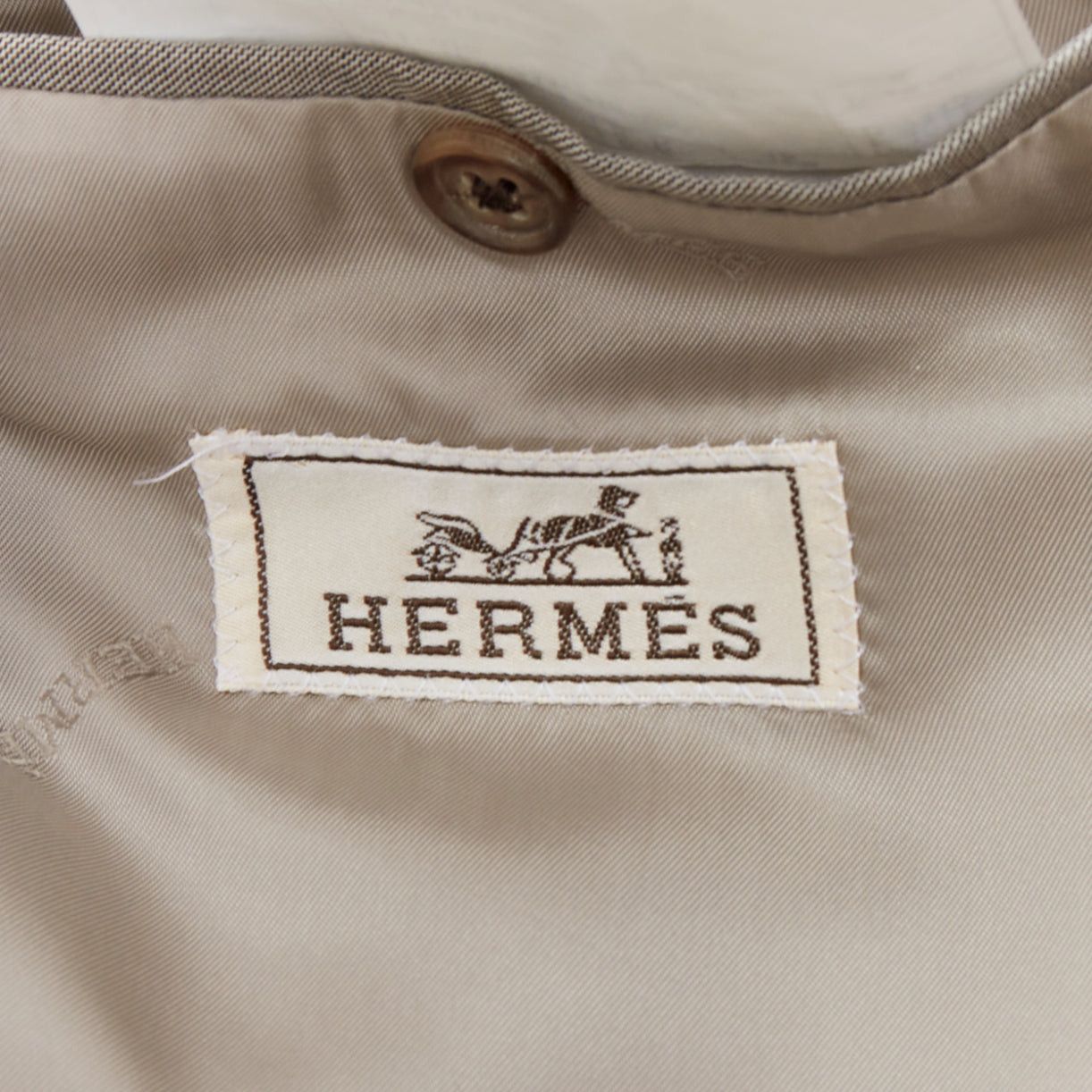 Hermes HERMES beige 100% wool 3 pockets handstitched details blazer suit FR48 M Size 48R - 9 Thumbnail