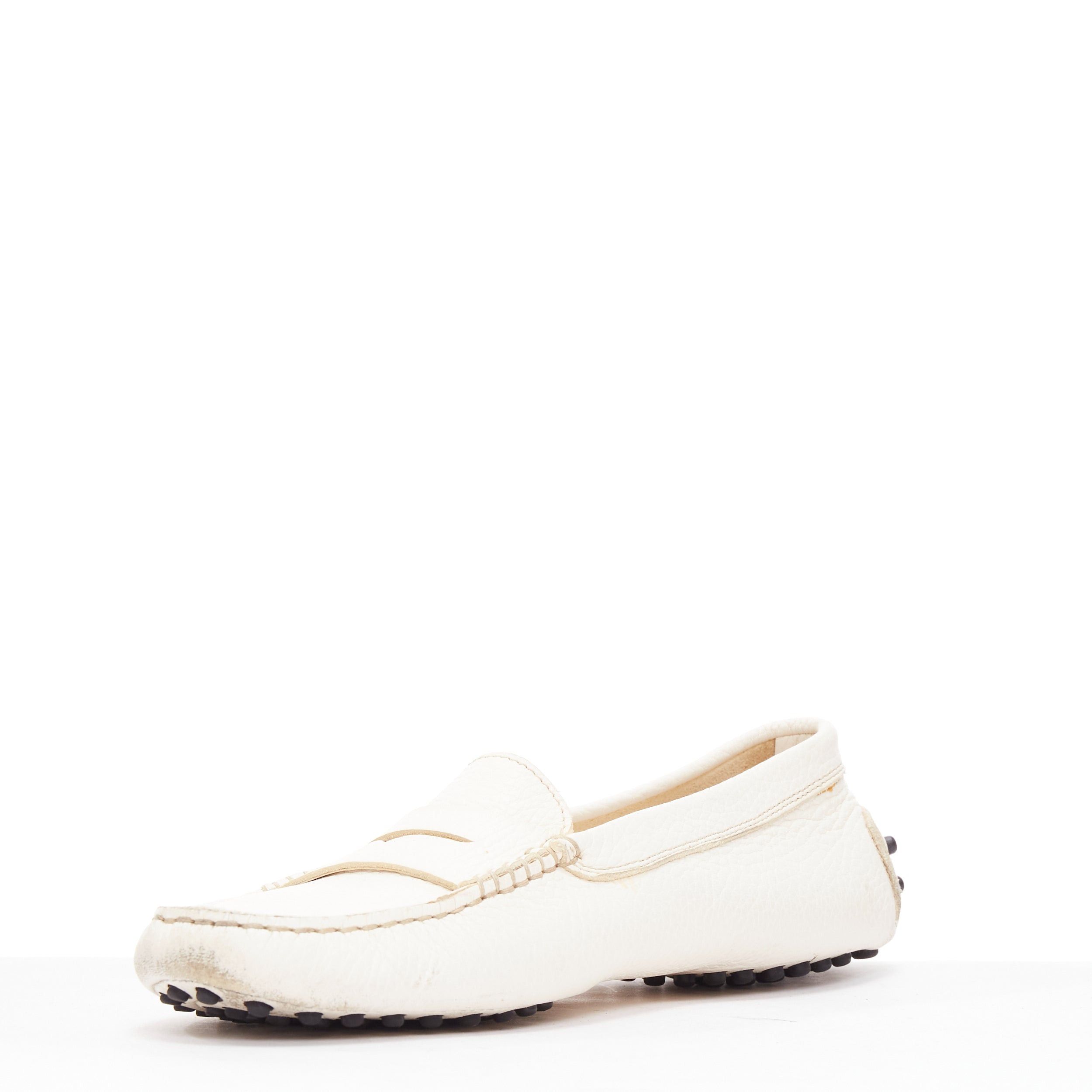 Tod's TOD'S Gommino cream textured leather black rubber studs driver shoes EU37 Size US 7 / IT 37 - 4 Thumbnail