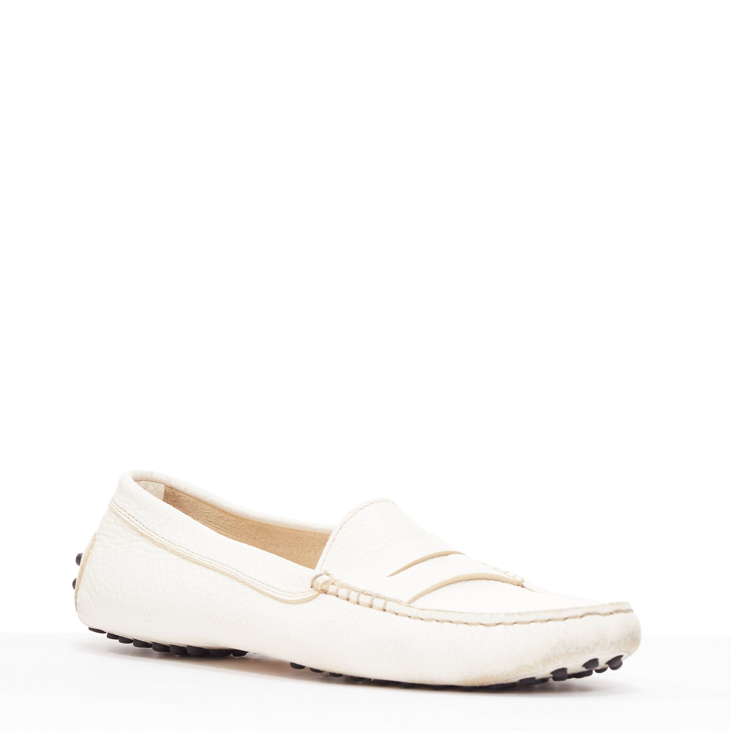 Tod's TOD'S Gommino cream textured leather black rubber studs driver shoes EU37 Size US 7 / IT 37 - 2 Thumbnail