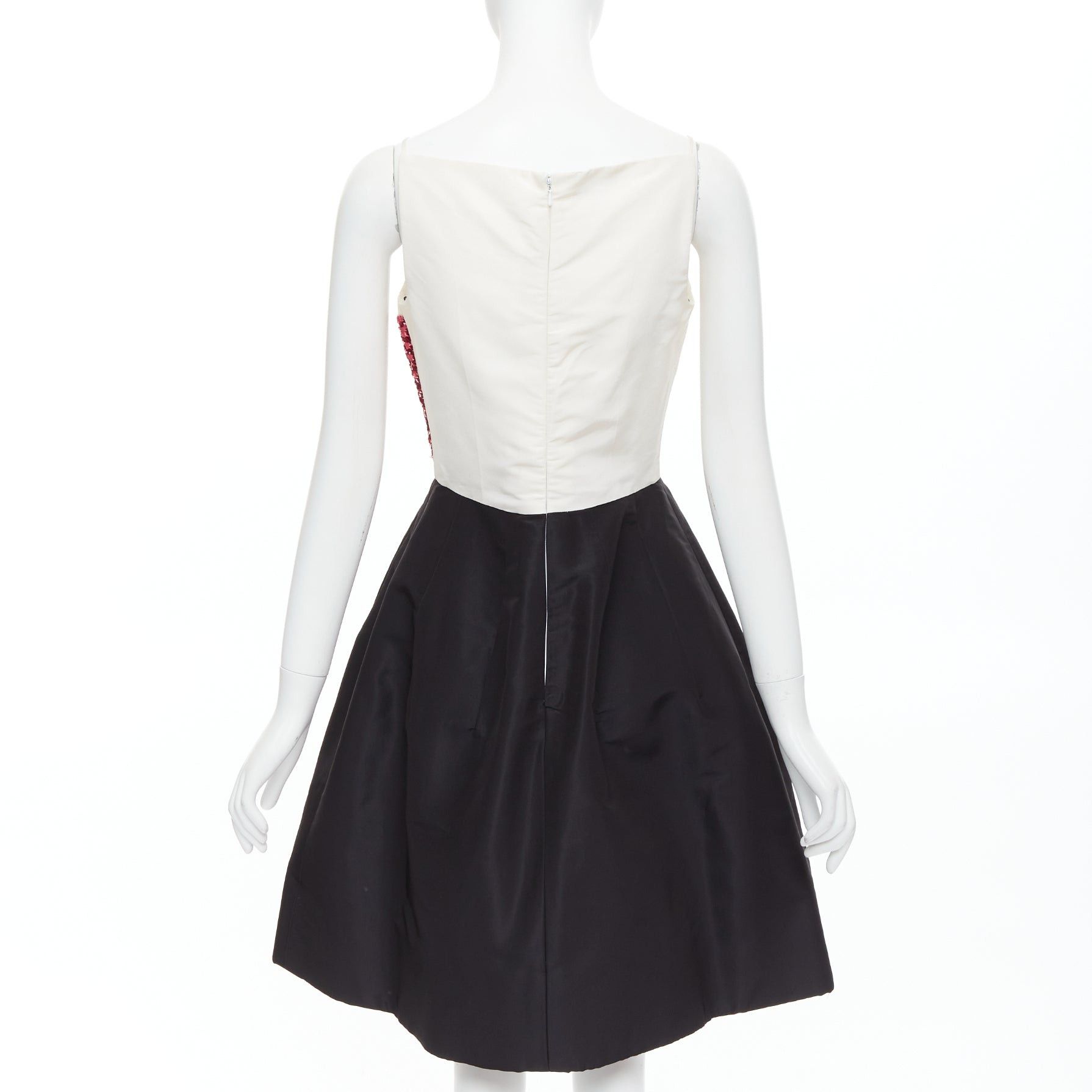 Oscar De La Renta OSCAR DE LA RENTA 2018 cream black silk pink sequined bodice flared dress US4 S Size M / US 6-8 / IT 42-44 - 5 Thumbnail
