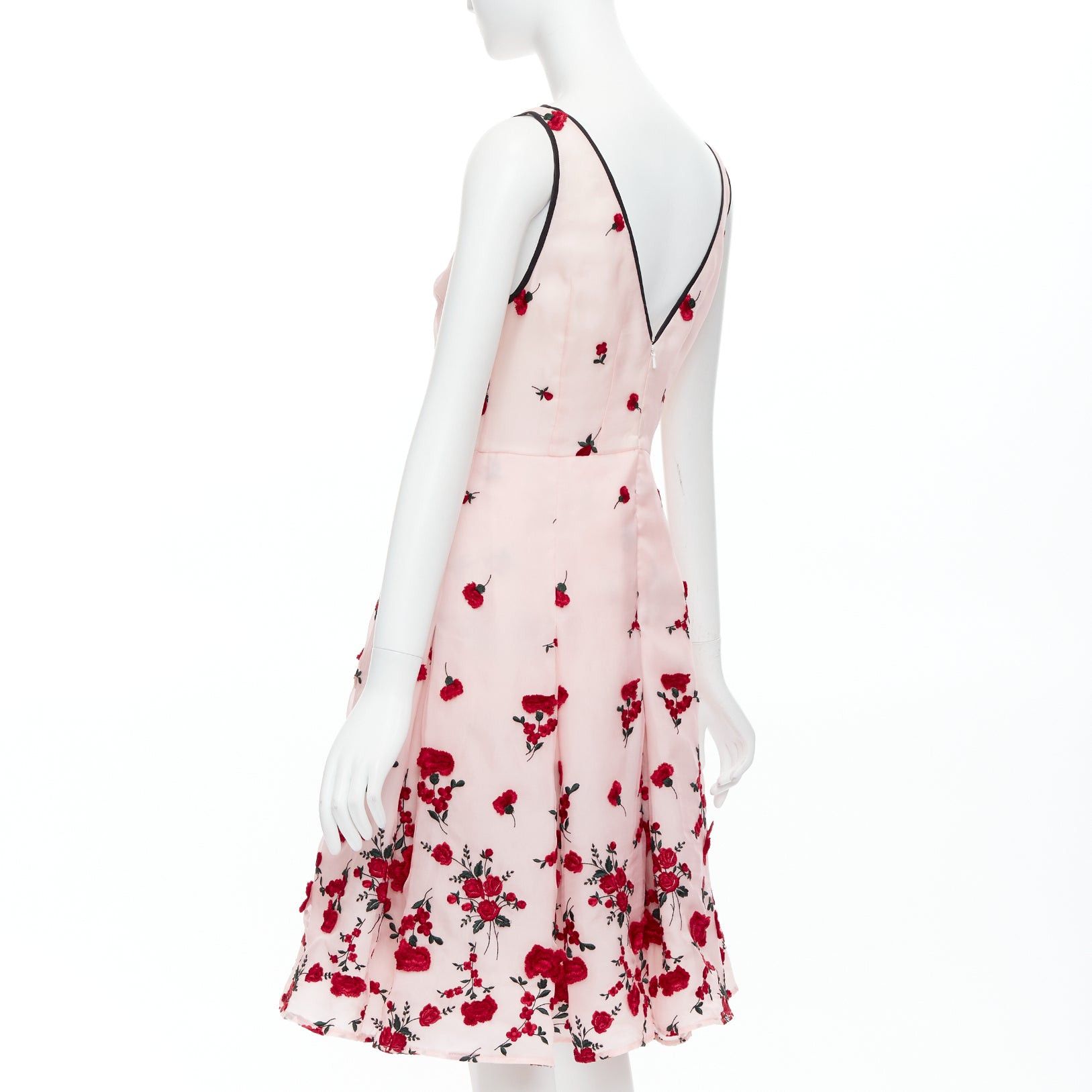 Oscar De La Renta OSCAR DE LA RENTA 2016 pink red degrade carnation rose embroidered dress US4 S Size M / US 6-8 / IT 42-44 - 6 Thumbnail