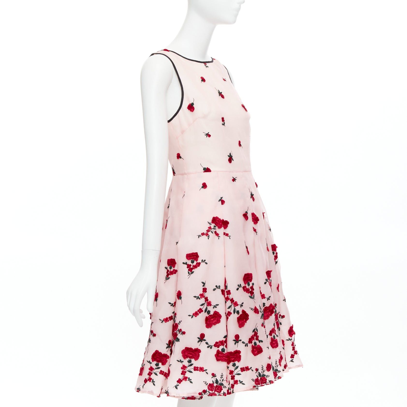 Oscar De La Renta OSCAR DE LA RENTA 2016 pink red degrade carnation rose embroidered dress US4 S Size M / US 6-8 / IT 42-44 - 3 Thumbnail
