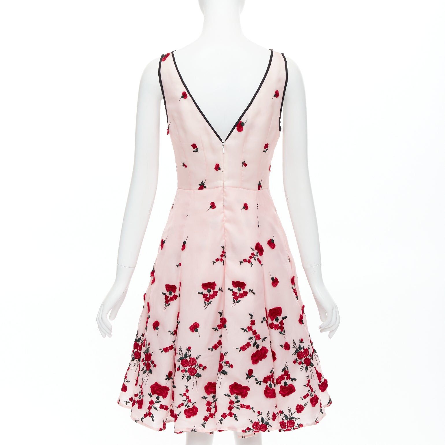 Oscar De La Renta OSCAR DE LA RENTA 2016 pink red degrade carnation rose embroidered dress US4 S Size M / US 6-8 / IT 42-44 - 5 Thumbnail
