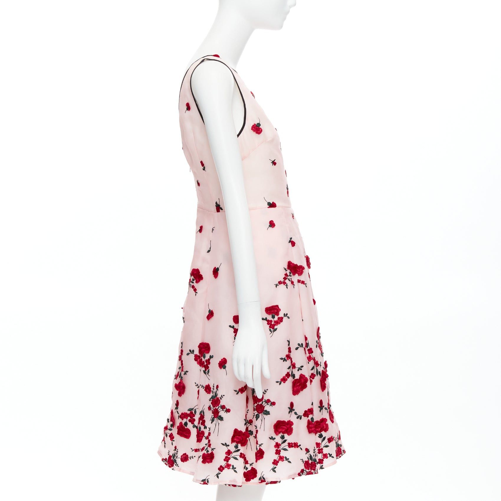 Oscar De La Renta OSCAR DE LA RENTA 2016 pink red degrade carnation rose embroidered dress US4 S Size M / US 6-8 / IT 42-44 - 4 Thumbnail