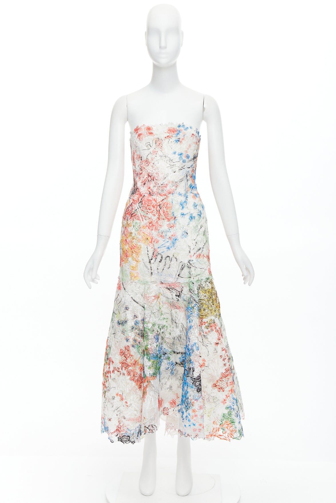 Monique Lhuillier MONIQUE LHUILLIER Runway scribble print lace lace strapless midi dress US8 M Size M / US 6-8 / IT 42-44 - 9 Thumbnail