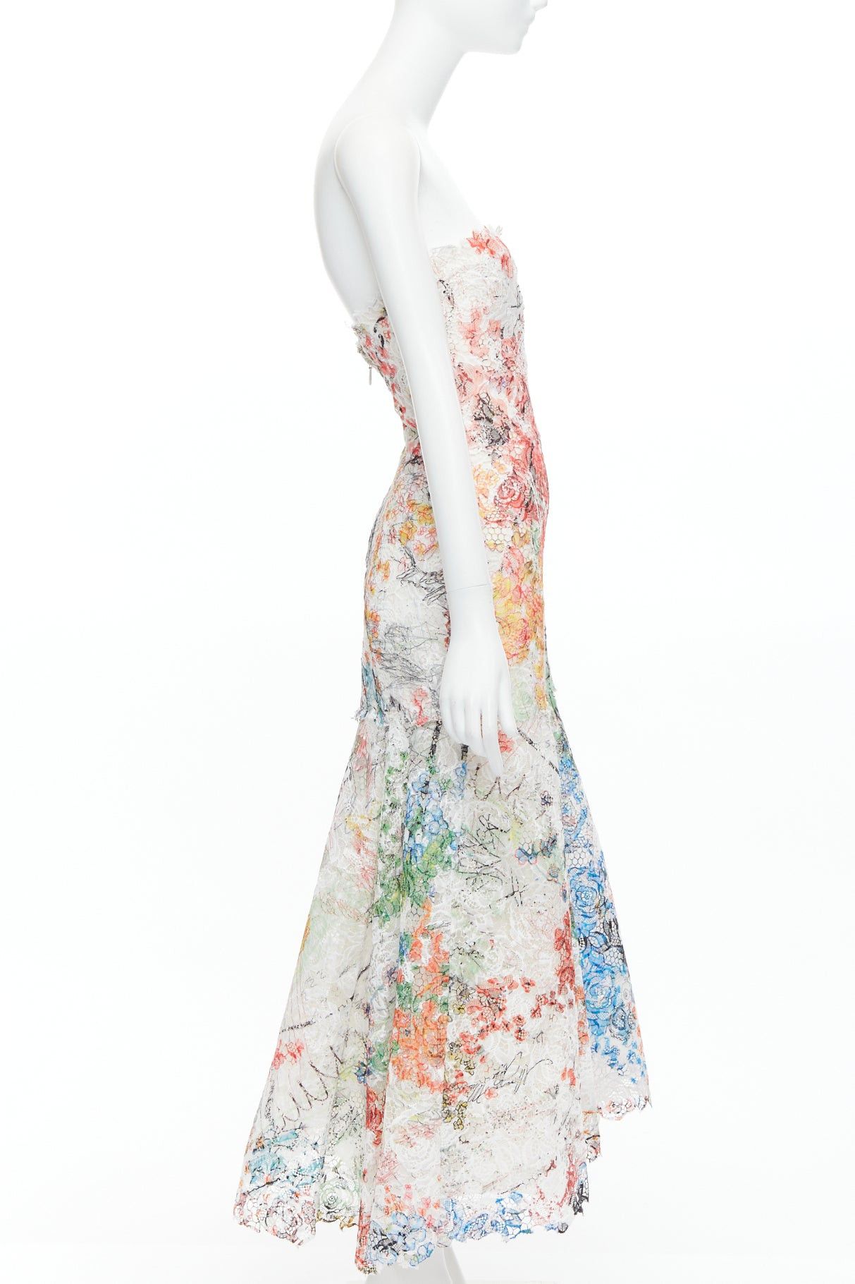 Monique Lhuillier MONIQUE LHUILLIER Runway scribble print lace lace strapless midi dress US8 M Size M / US 6-8 / IT 42-44 - 4 Thumbnail