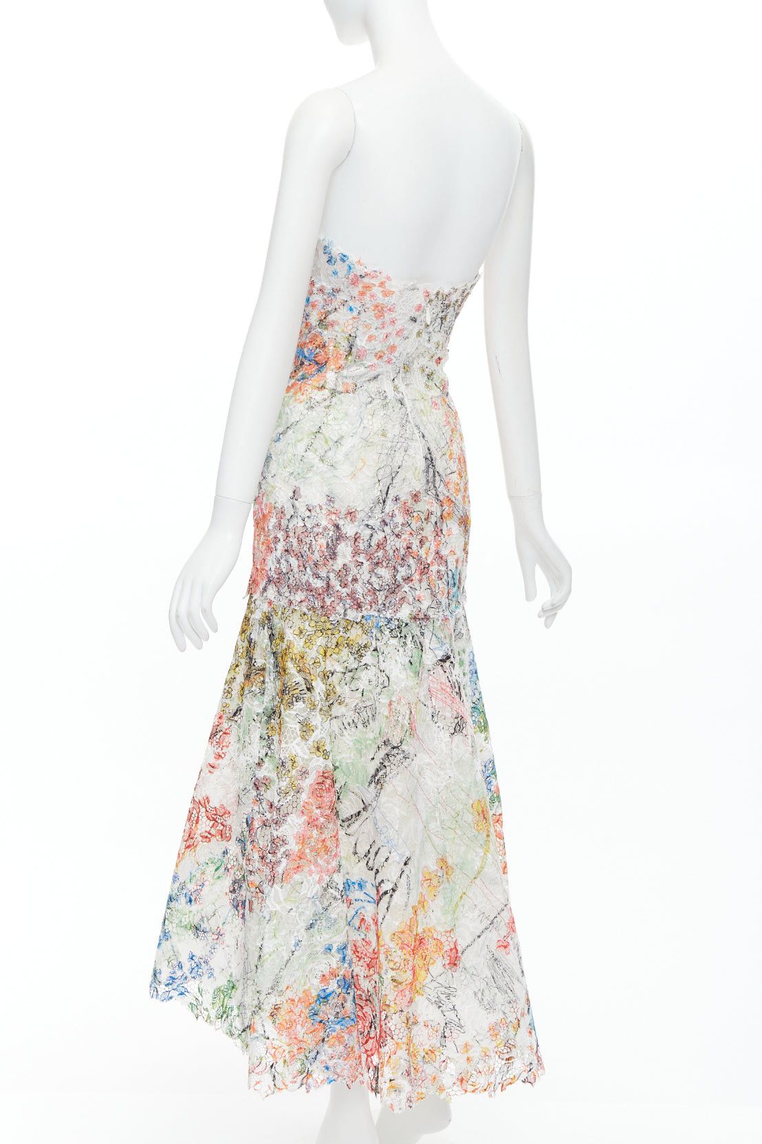 Monique Lhuillier MONIQUE LHUILLIER Runway scribble print lace lace strapless midi dress US8 M Size M / US 6-8 / IT 42-44 - 6 Thumbnail