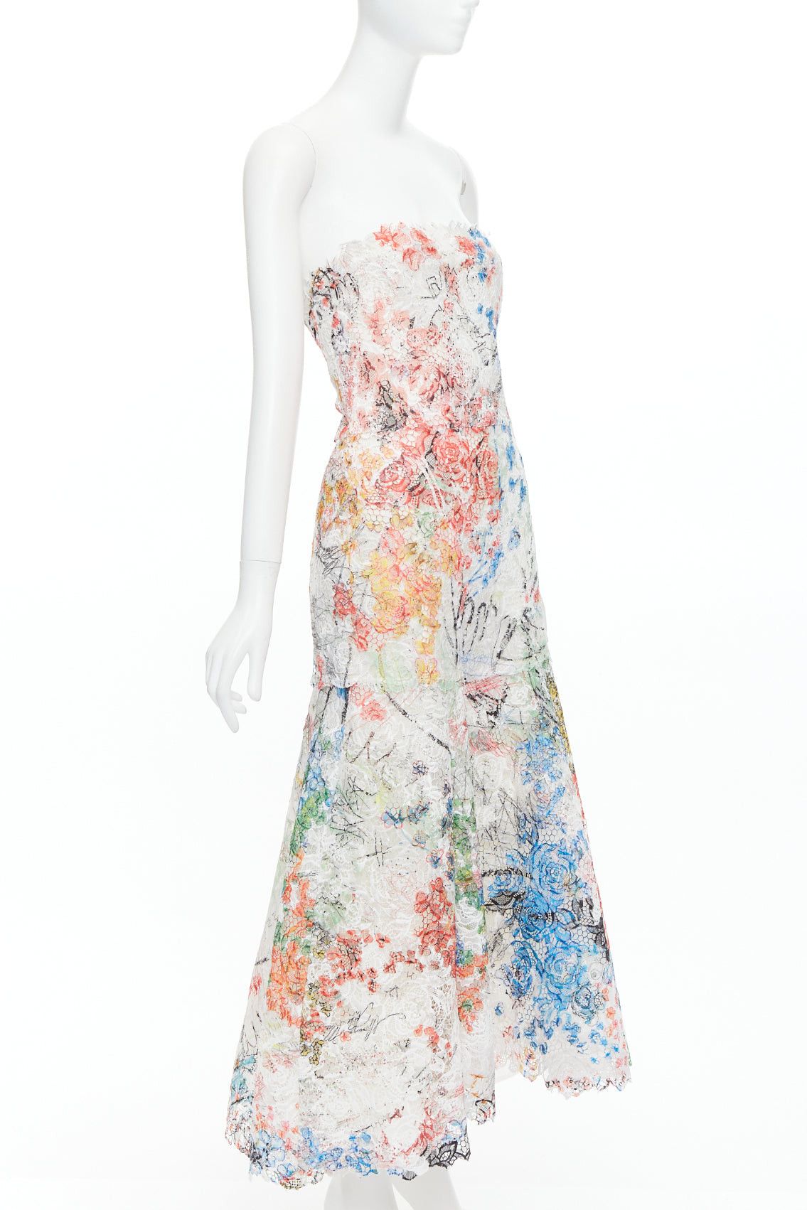 Monique Lhuillier MONIQUE LHUILLIER Runway scribble print lace lace strapless midi dress US8 M Size M / US 6-8 / IT 42-44 - 3 Thumbnail
