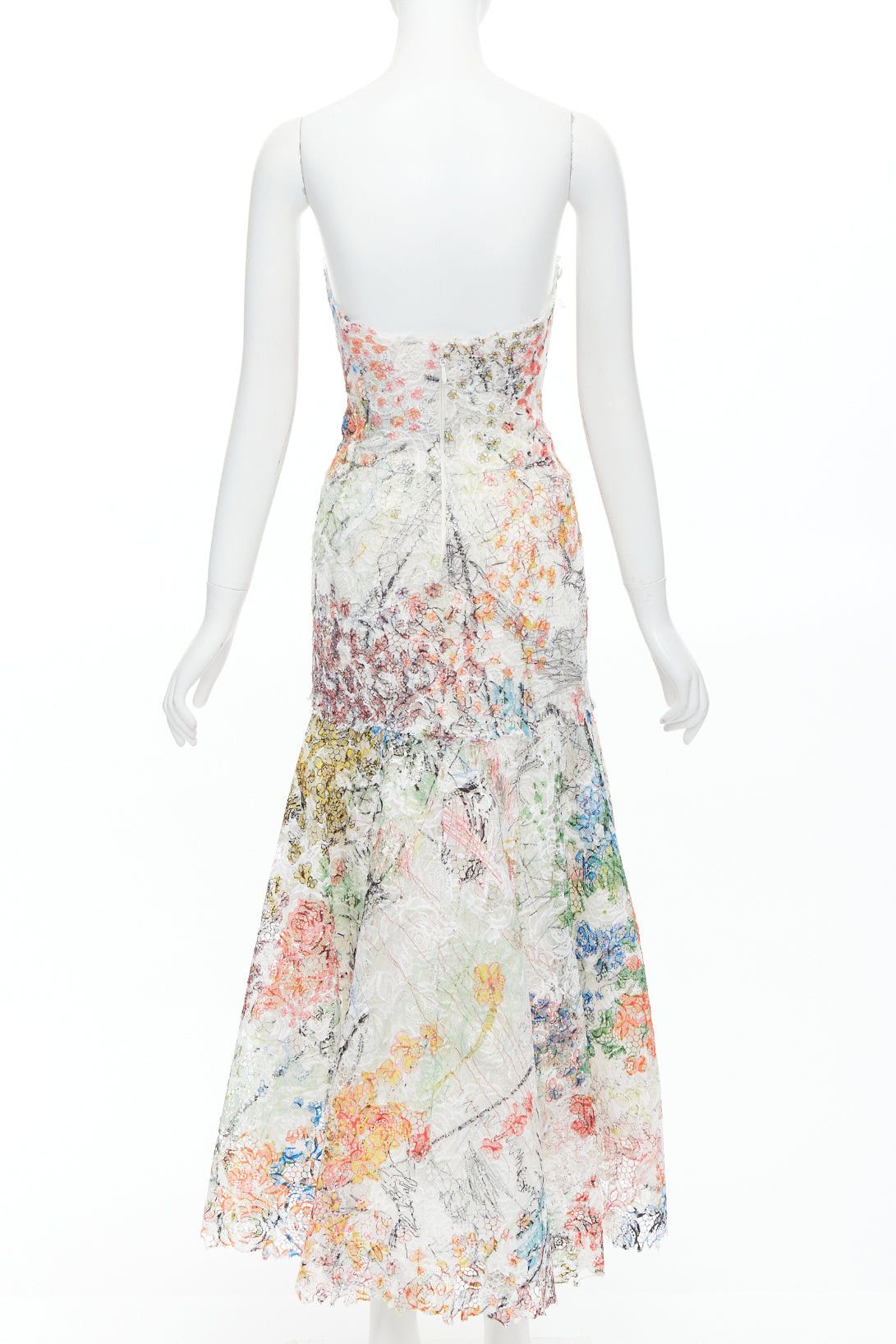Monique Lhuillier MONIQUE LHUILLIER Runway scribble print lace lace strapless midi dress US8 M Size M / US 6-8 / IT 42-44 - 5 Thumbnail