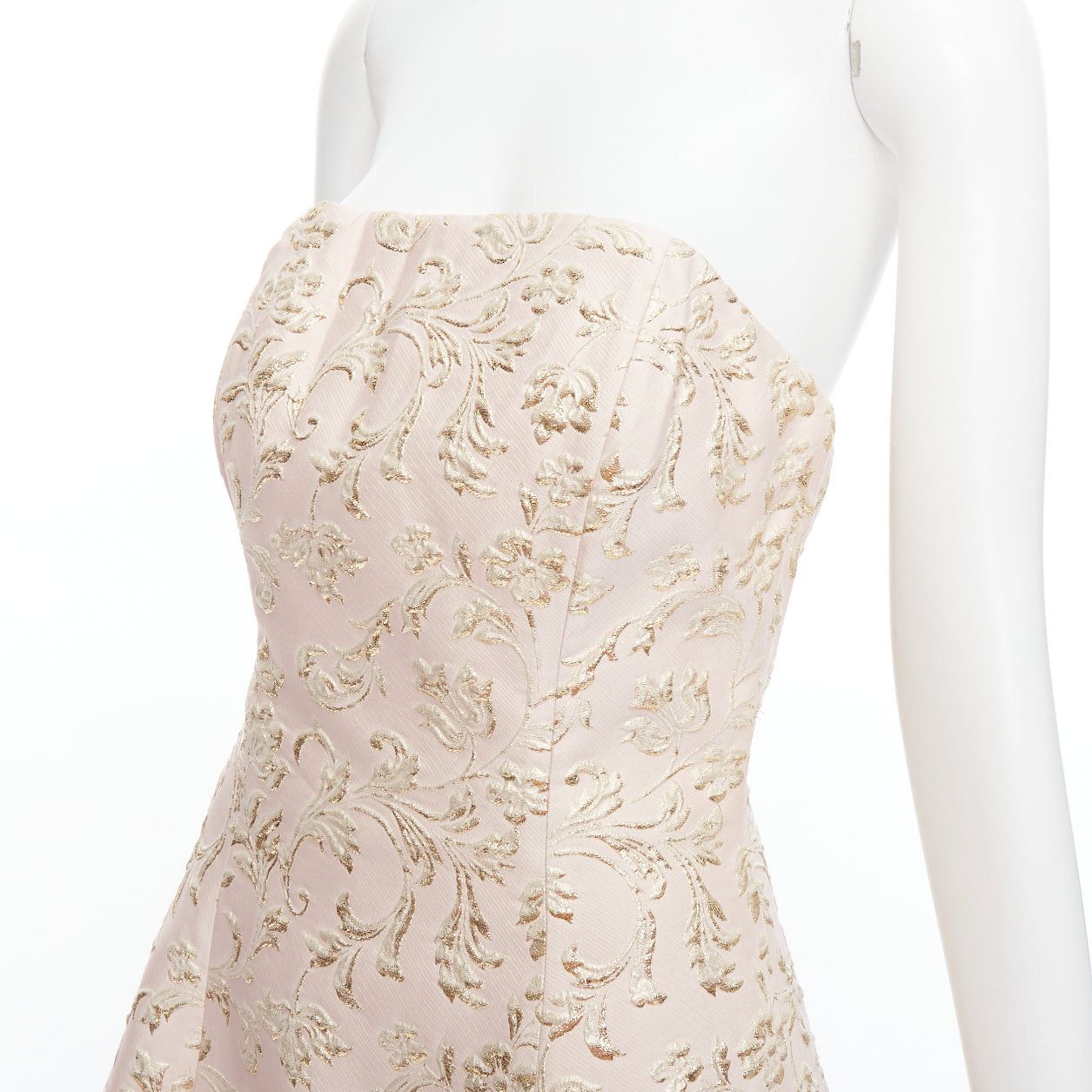 Ted Baker TED BAKER TUX Langley pink acetate blend gold jacquard strapless dress US2 S Size S / US 4 / IT 40 - 2 Thumbnail