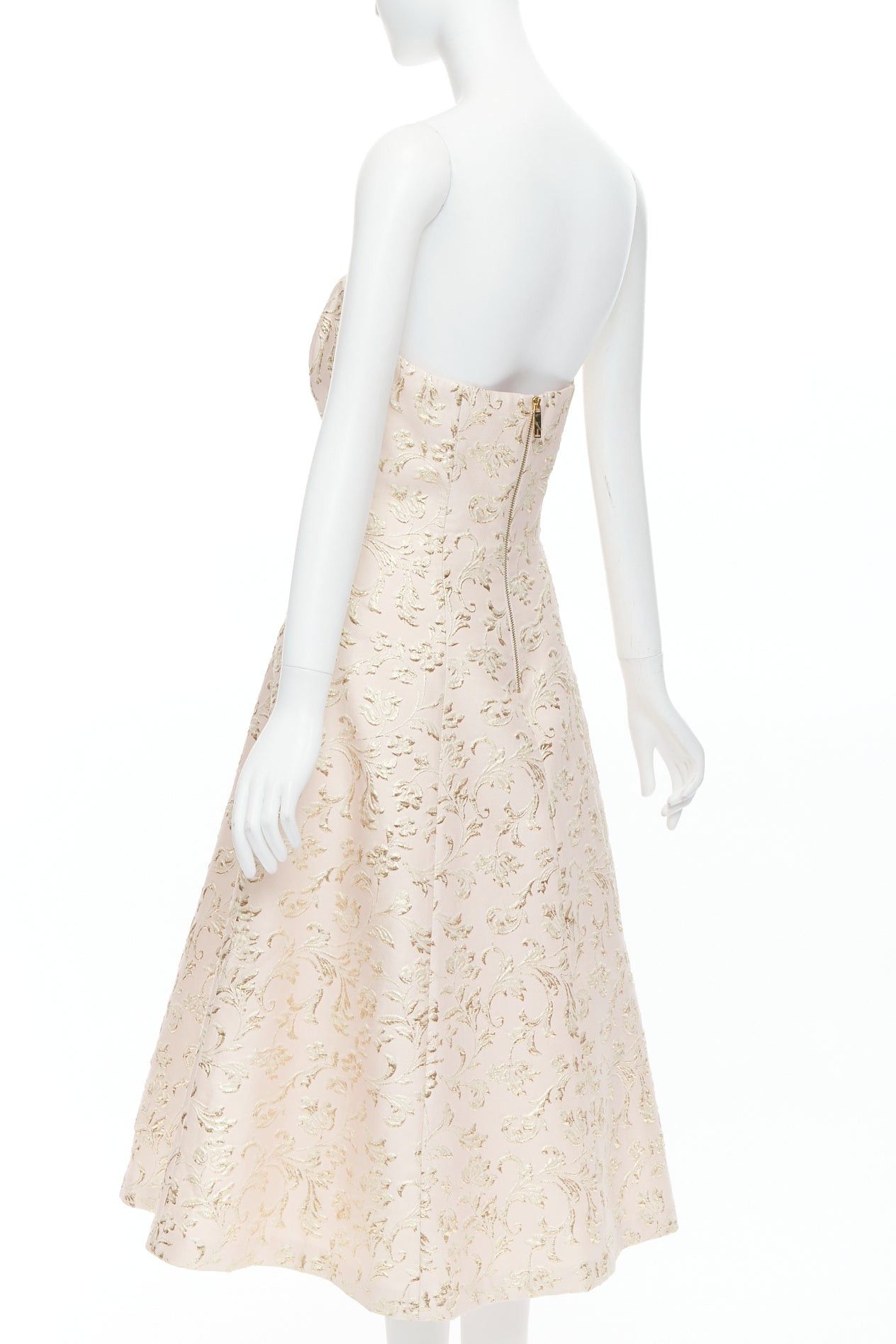 Ted Baker TED BAKER TUX Langley pink acetate blend gold jacquard strapless dress US2 S Size S / US 4 / IT 40 - 6 Thumbnail