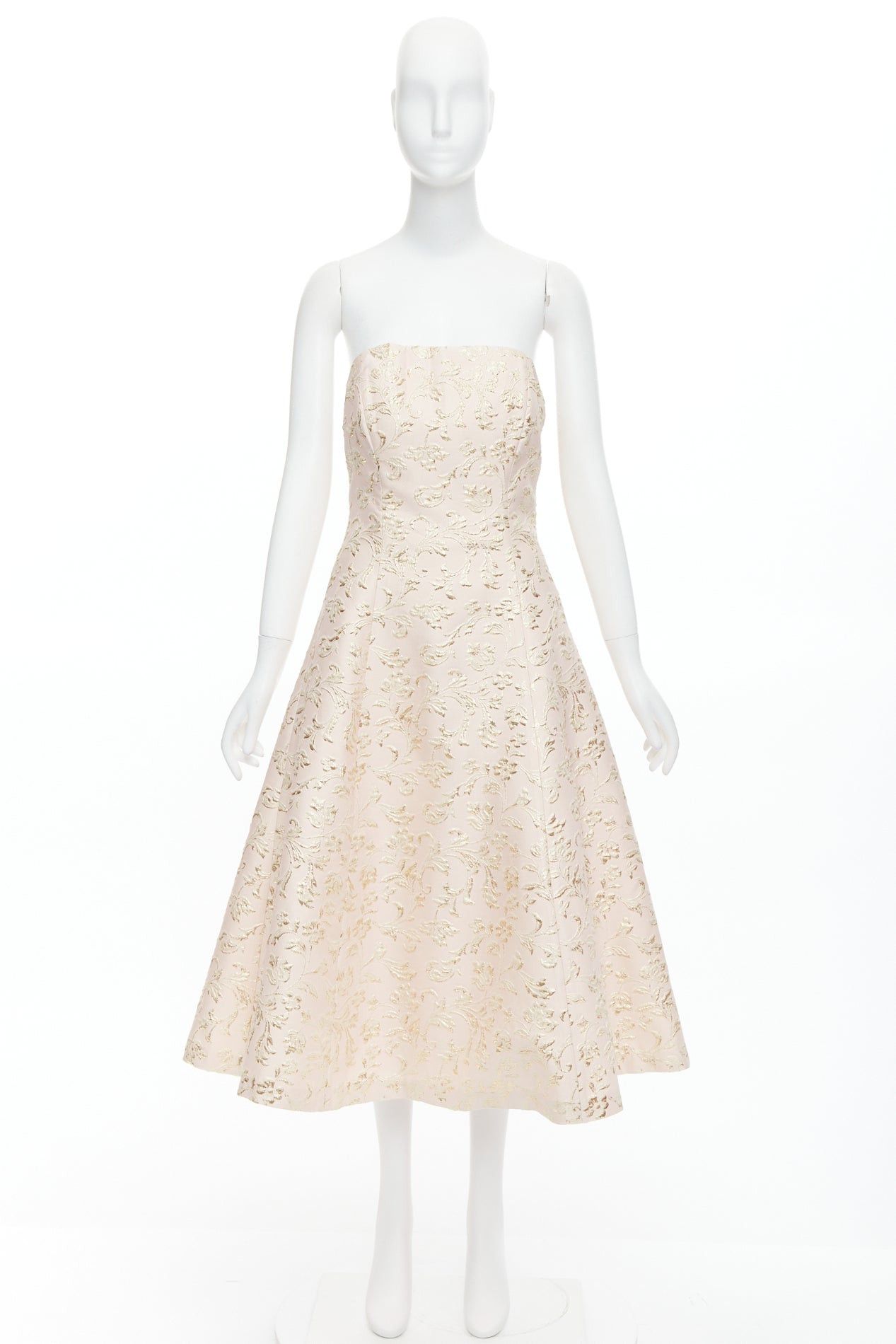 Ted Baker TED BAKER TUX Langley pink acetate blend gold jacquard strapless dress US2 S Size S / US 4 / IT 40 - 9 Thumbnail