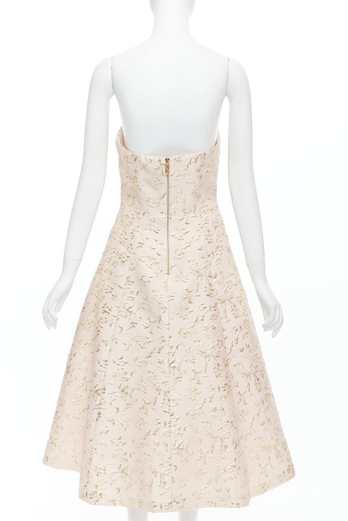 Ted Baker TED BAKER TUX Langley pink acetate blend gold jacquard strapless dress US2 S Size S / US 4 / IT 40 - 5 Thumbnail