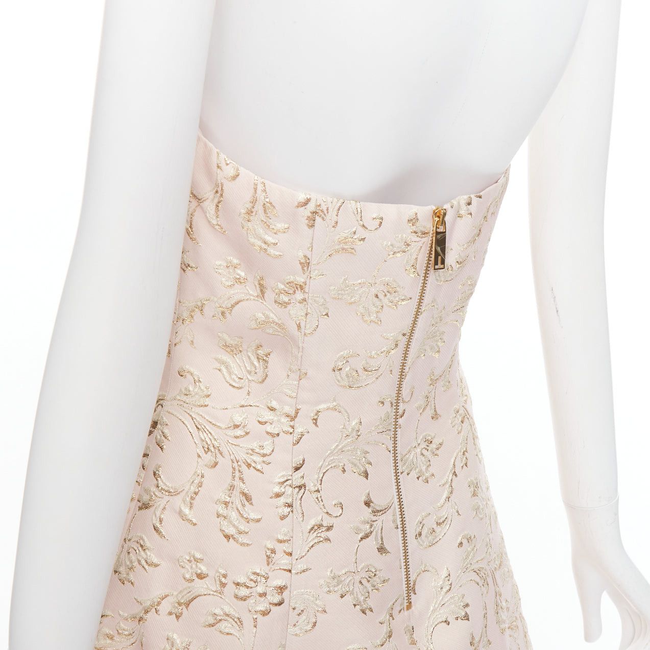 Ted Baker TED BAKER TUX Langley pink acetate blend gold jacquard strapless dress US2 S Size S / US 4 / IT 40 - 7 Thumbnail