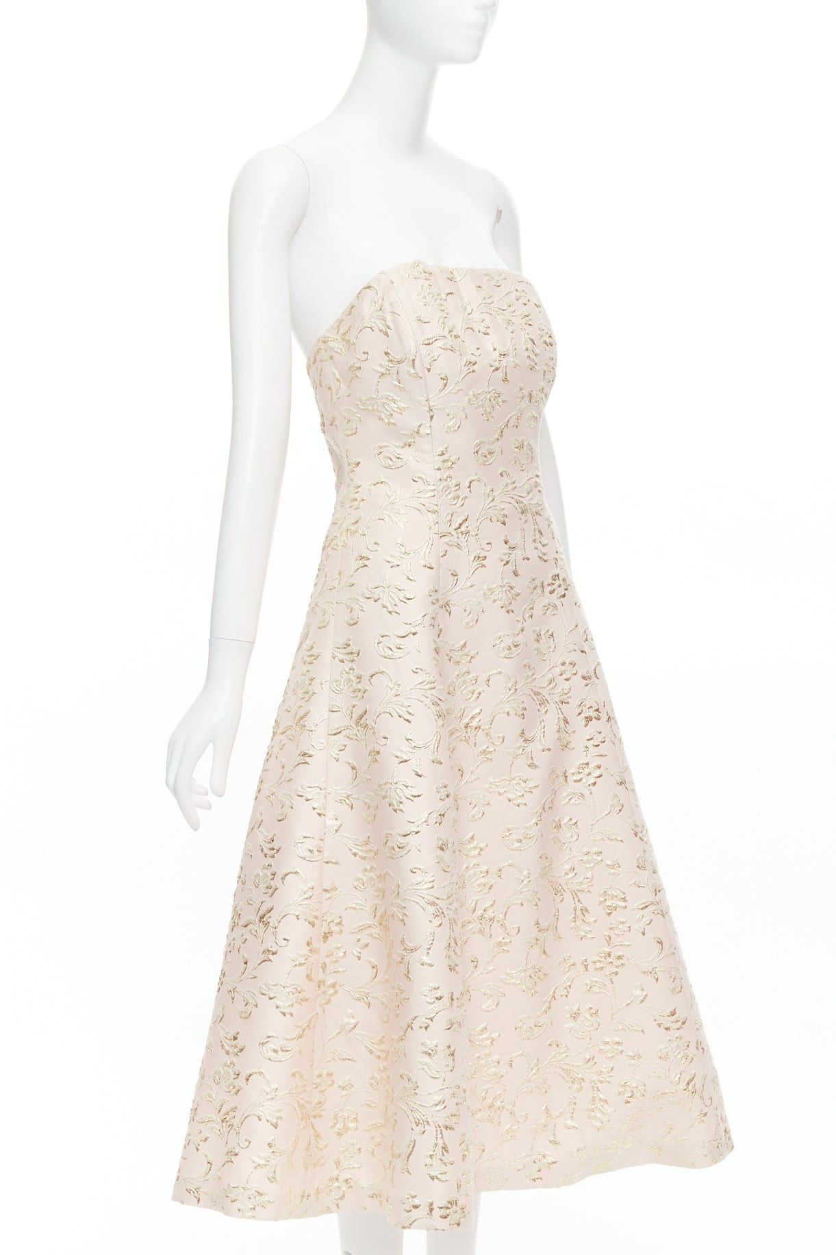 Ted Baker TED BAKER TUX Langley pink acetate blend gold jacquard strapless dress US2 S Size S / US 4 / IT 40 - 3 Thumbnail