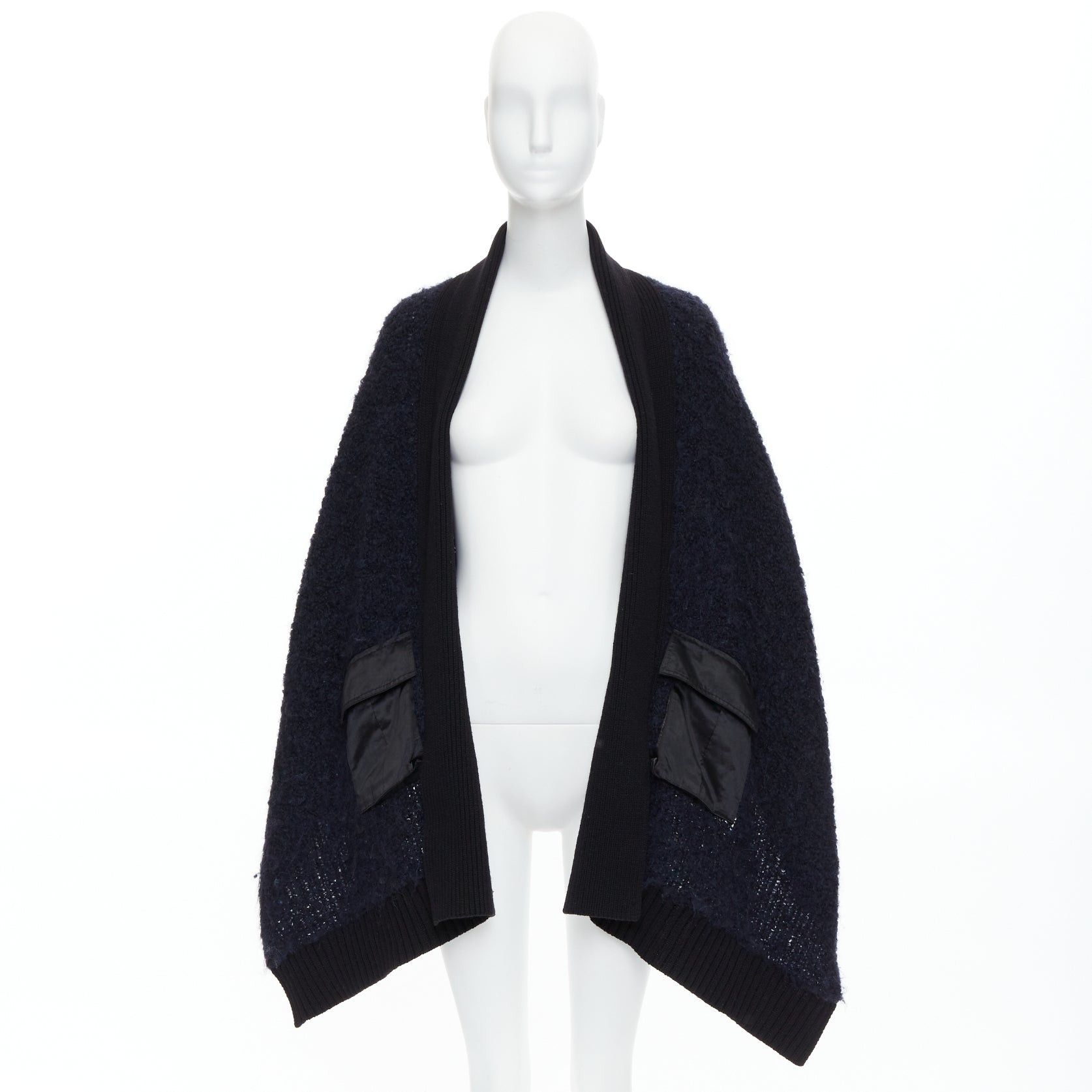 Sacai SACAI LUCK black navy wool alpaca blend pocketed high low cardigan JP1 S Size S / US 4 / IT 40 - 9 Thumbnail