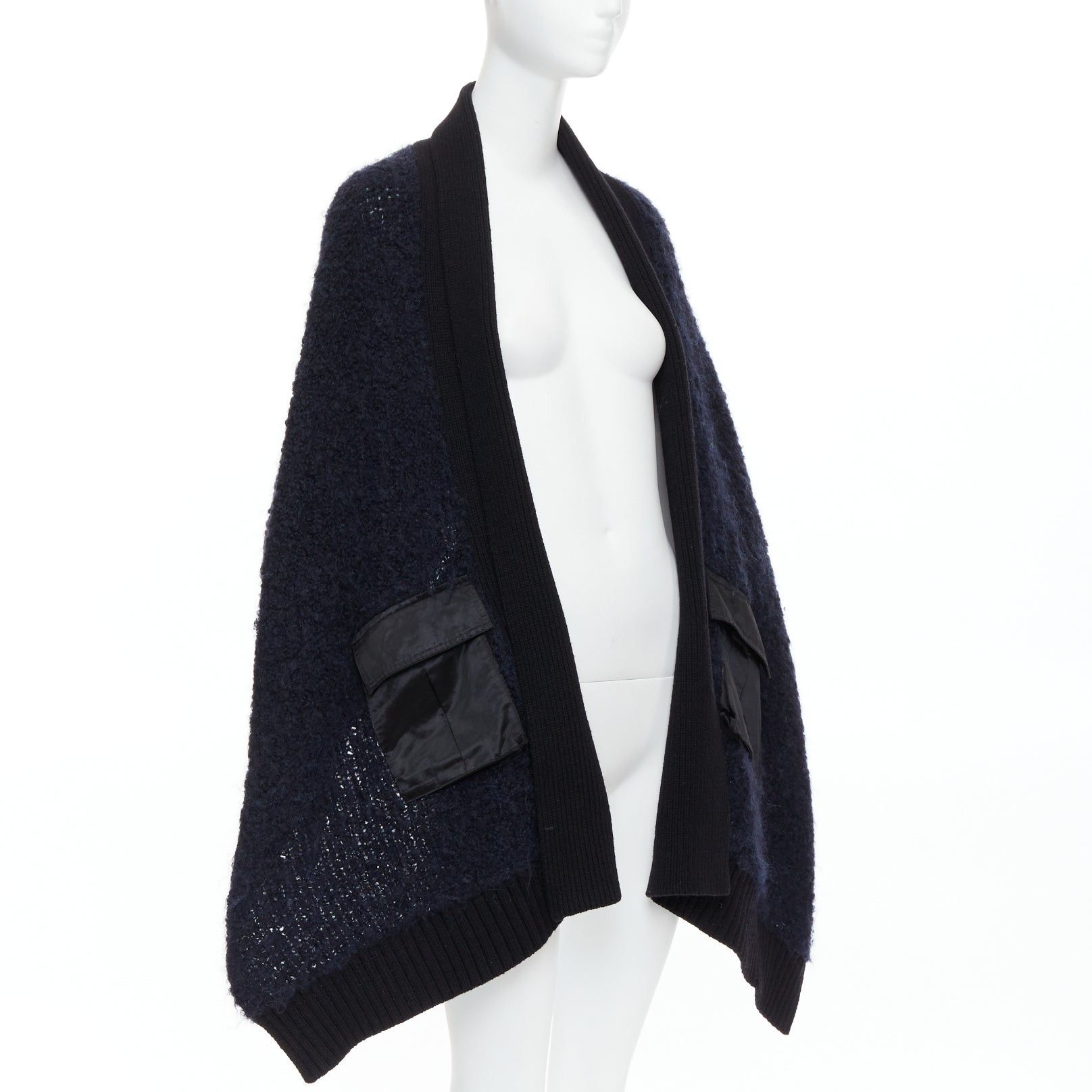 Sacai SACAI LUCK black navy wool alpaca blend pocketed high low cardigan JP1 S Size S / US 4 / IT 40 - 3 Thumbnail