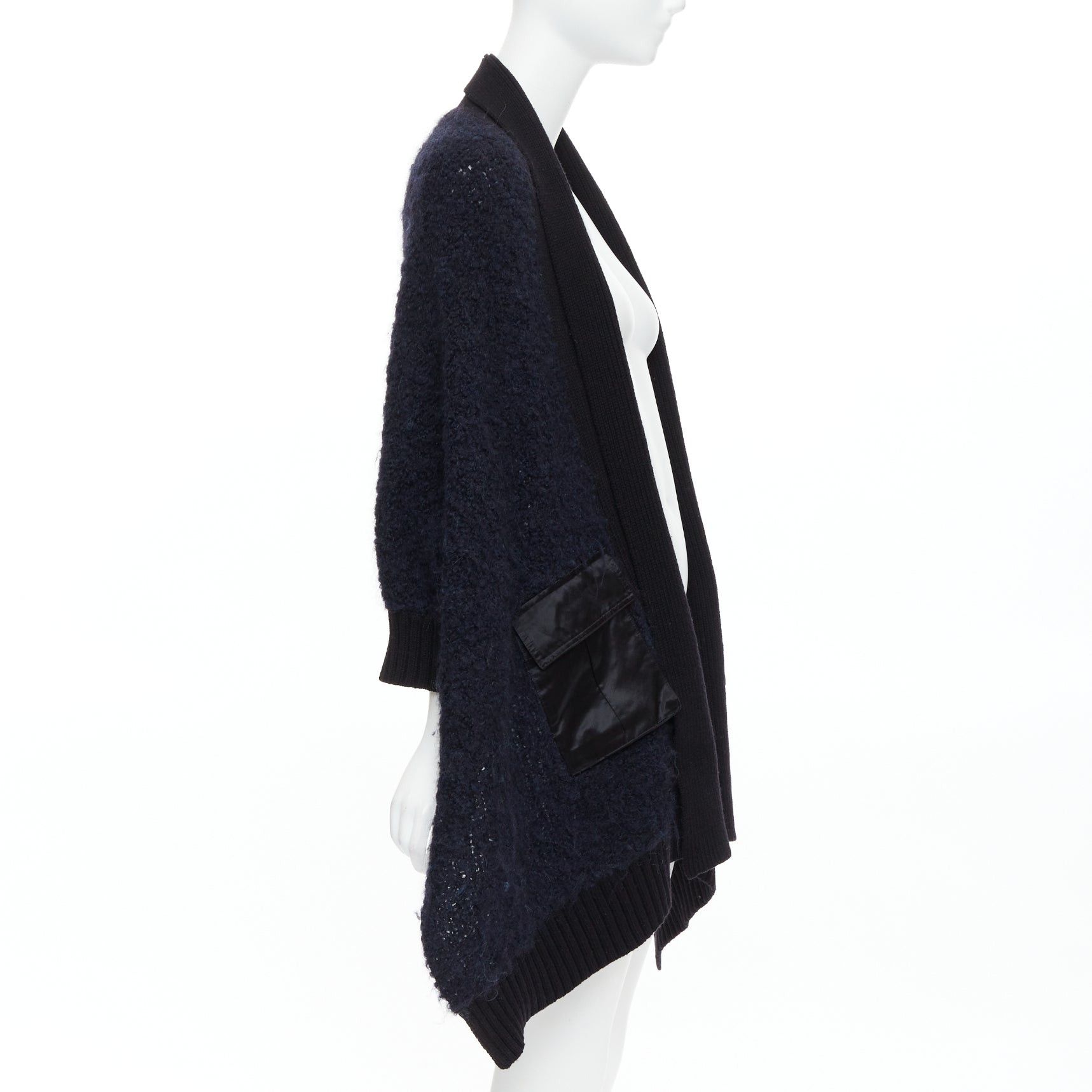 Sacai SACAI LUCK black navy wool alpaca blend pocketed high low cardigan JP1 S Size S / US 4 / IT 40 - 4 Thumbnail
