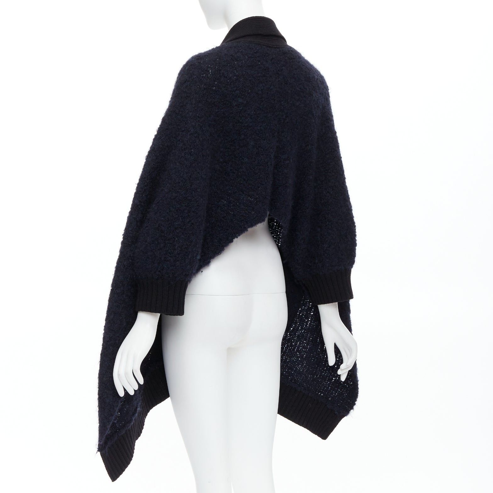 Sacai SACAI LUCK black navy wool alpaca blend pocketed high low cardigan JP1 S Size S / US 4 / IT 40 - 2 Thumbnail