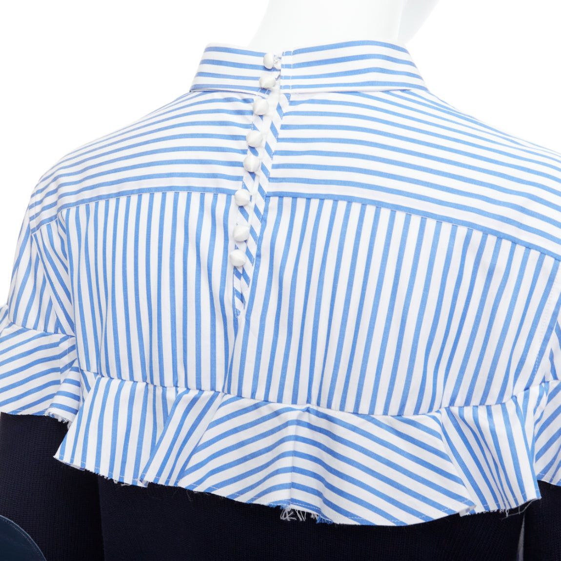Sacai SACAI blue navy cotton contrast cowhide elbow patch hybrid sweater JP1 S Size S / US 4 / IT 40 - 7 Thumbnail