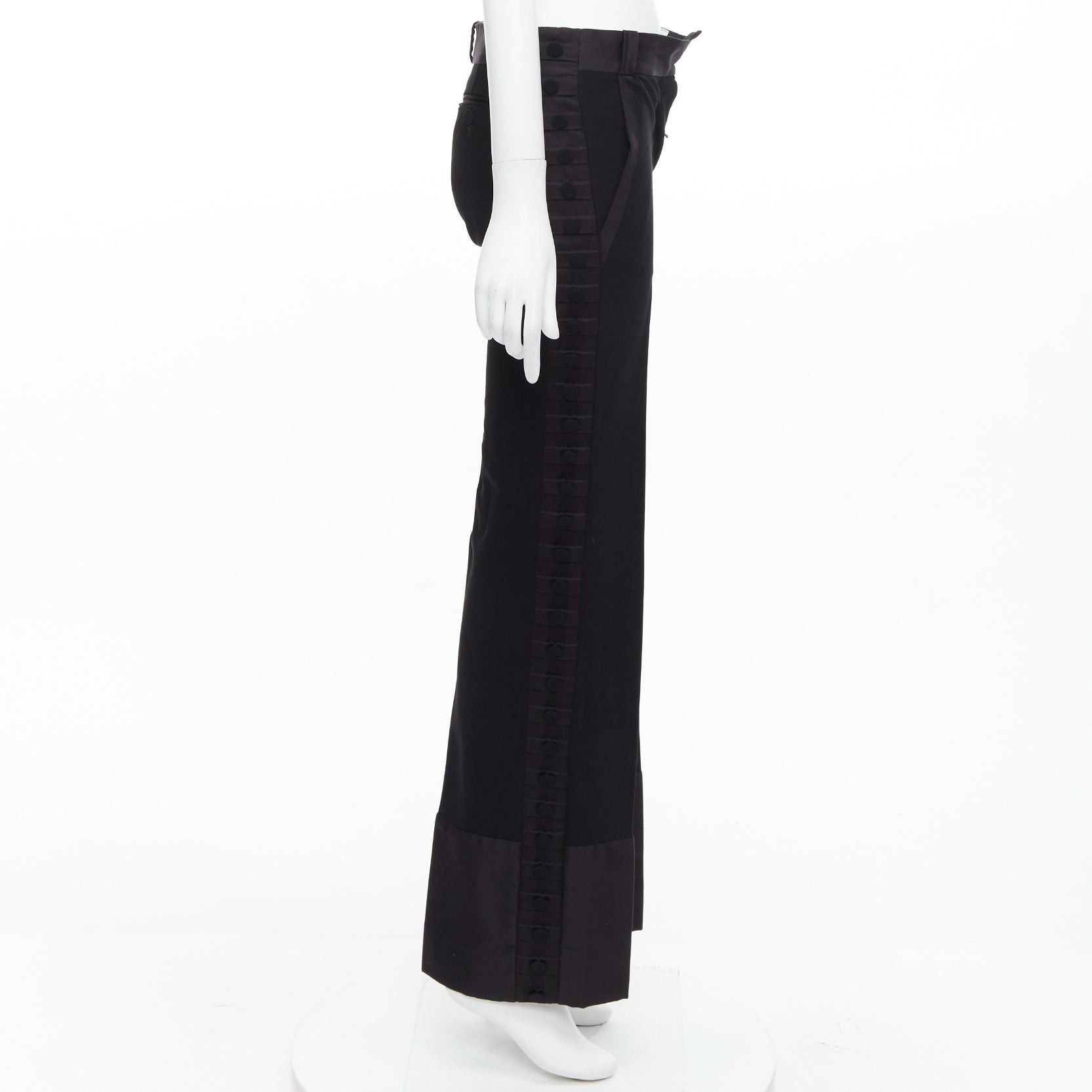 Chloe CHLOE black viscose wool blend fabric pleat button trim dress trousers FR34 XS Size 26" / US 2 / IT 38 - 4 Thumbnail