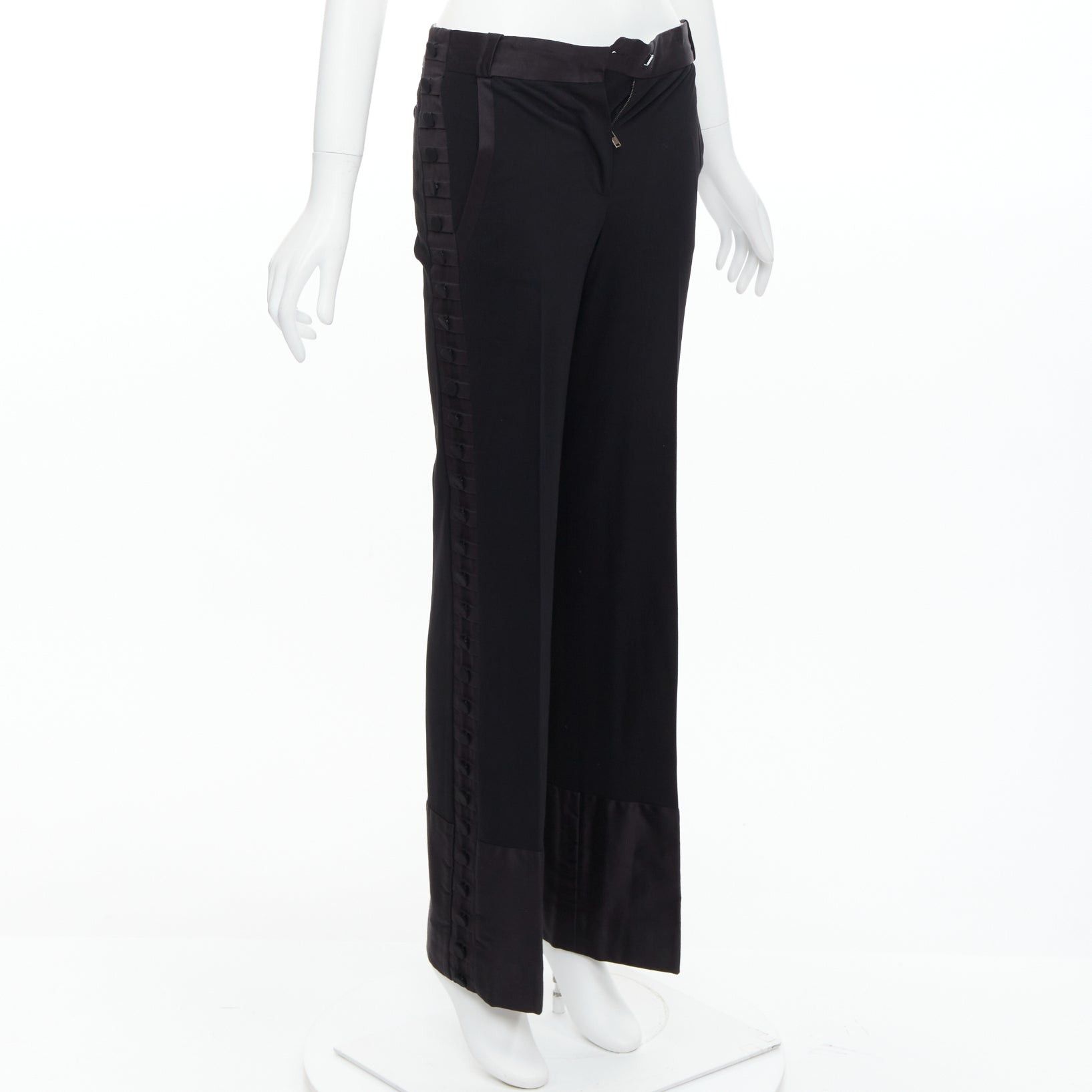 Chloe CHLOE black viscose wool blend fabric pleat button trim dress trousers FR34 XS Size 26" / US 2 / IT 38 - 3 Thumbnail