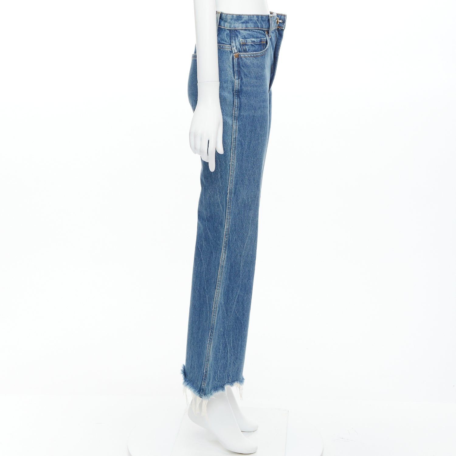KHAITE KHAITE Gabbie blue stone washed resin button flare cropped jeans 25" Size 26" / US 2 / IT 38 - 4 Thumbnail