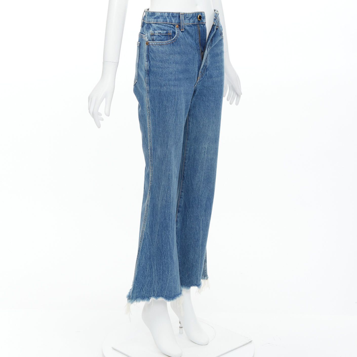 KHAITE KHAITE Gabbie blue stone washed resin button flare cropped jeans 25" Size 26" / US 2 / IT 38 - 3 Thumbnail