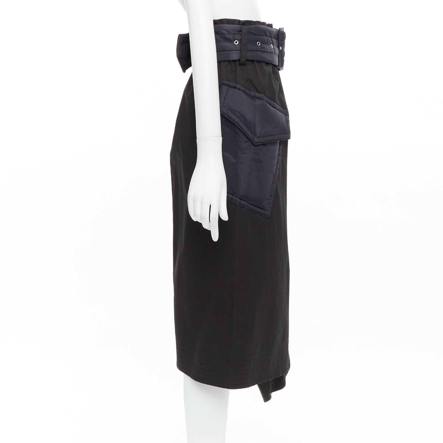 Sacai SACAI 2019 black cotton nylon padded pocket asymmetric belted skirt JP1 S Size 27" / US 4 / IT 40 - 4 Thumbnail