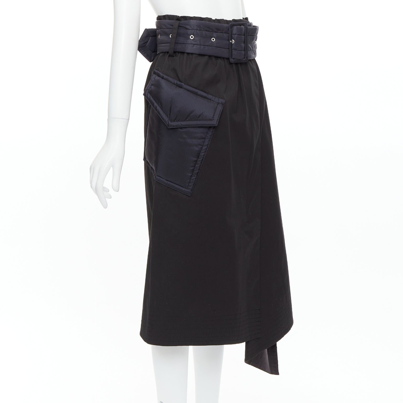 Sacai SACAI 2019 black cotton nylon padded pocket asymmetric belted skirt JP1 S Size 27" / US 4 / IT 40 - 3 Thumbnail